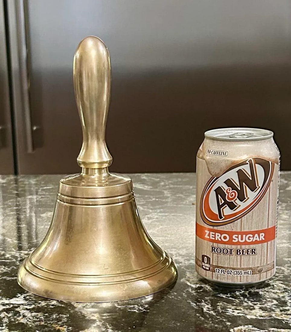 Vintage Extra Large Brass Bell with Brass Handle - 2