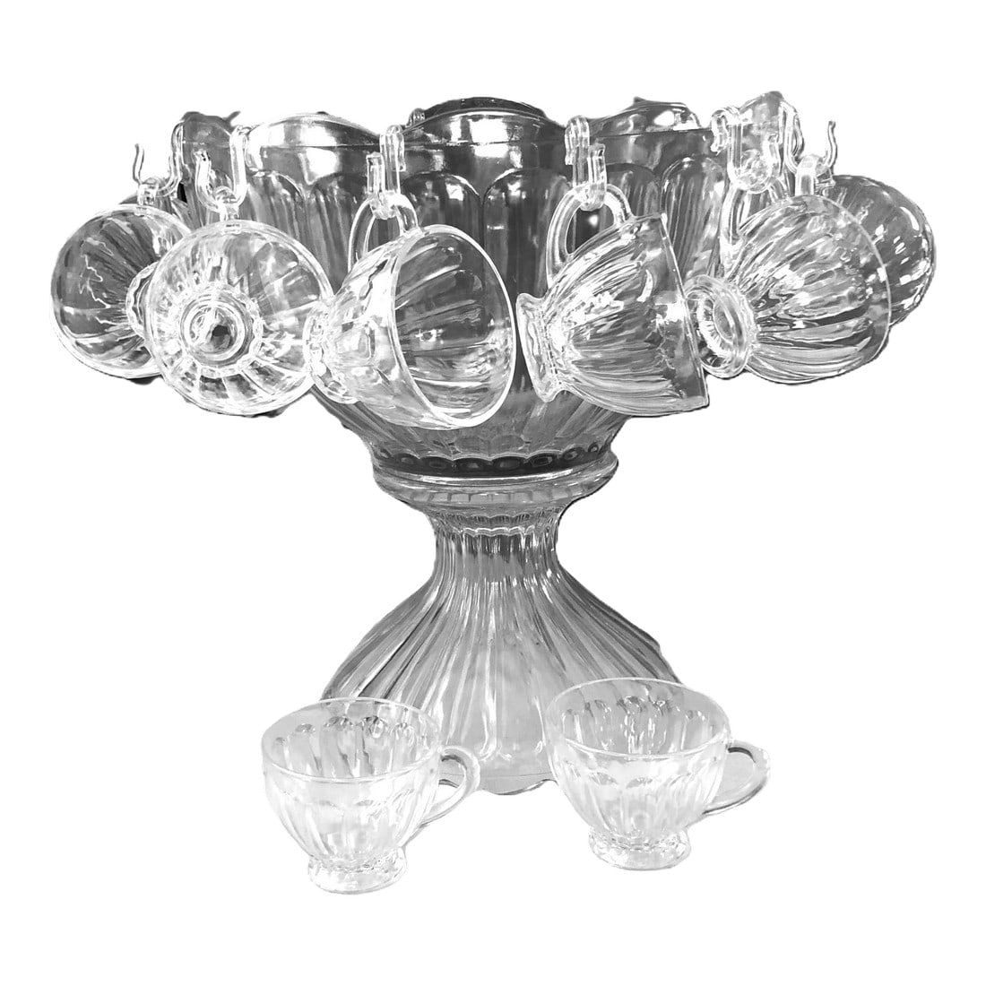 Vintage Anchor Hocking Colonial Punch Bowl, Cups, Hanger Clips, Stand & Optional Extras Cups- 34 Pie: A beautiful 1960s punch bowl set - Colonial Pattern, Anchor Hocking. The glass in this set qualifies as what is called antique. This Anchor Hocking set is more like 80 or so years old, but the old