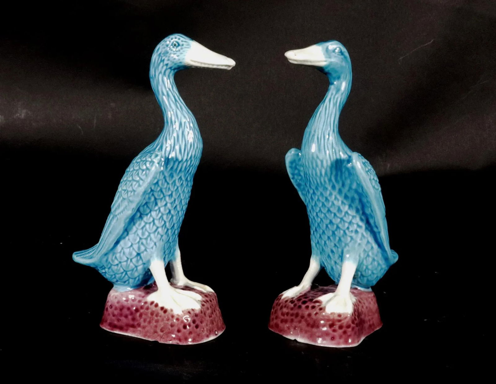 Vintage Chinese Porcelain Turquoise Pair of Indian Runner Ducks - 5