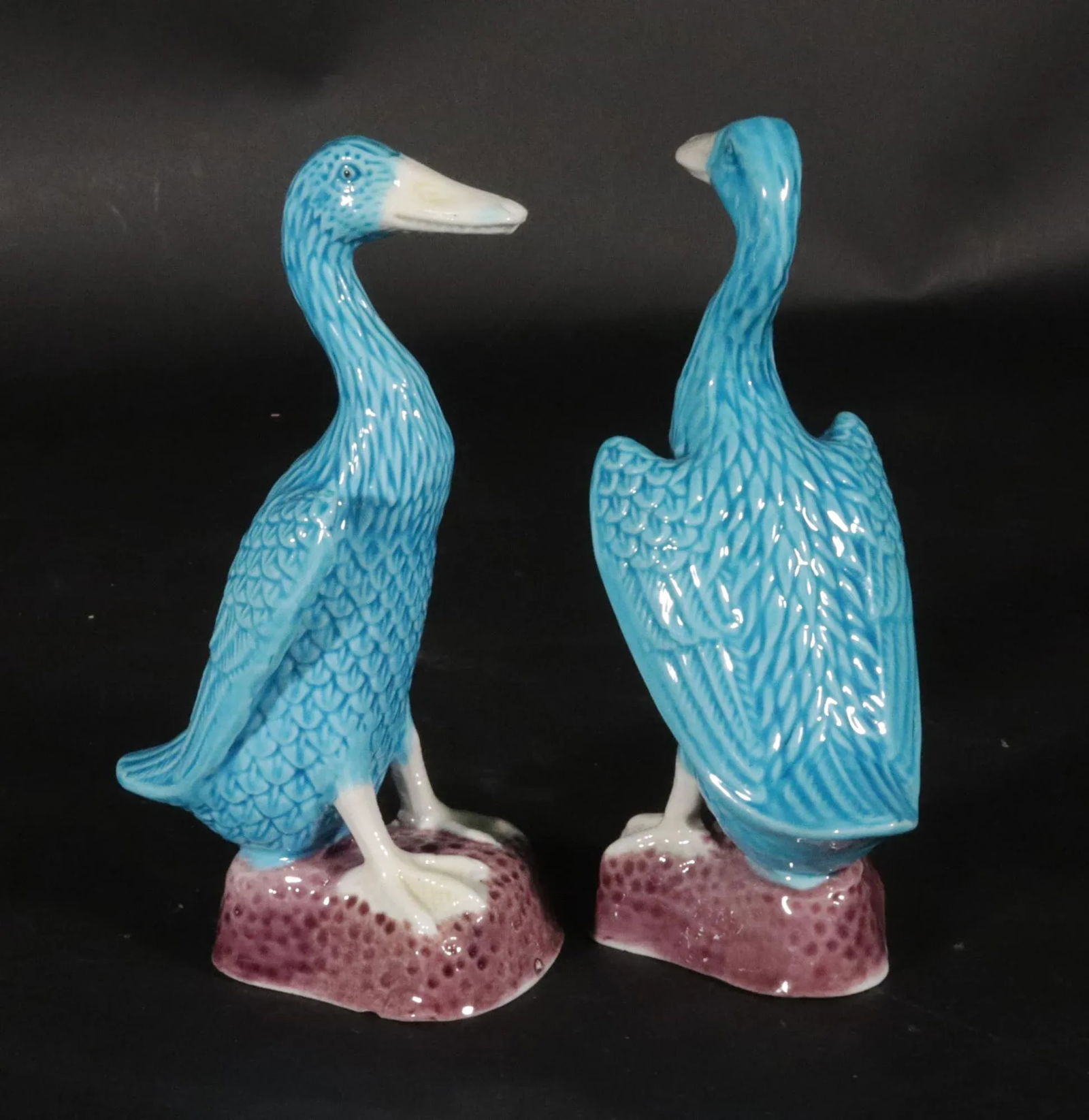 Vintage Chinese Porcelain Turquoise Pair of Indian Runner Ducks - 6