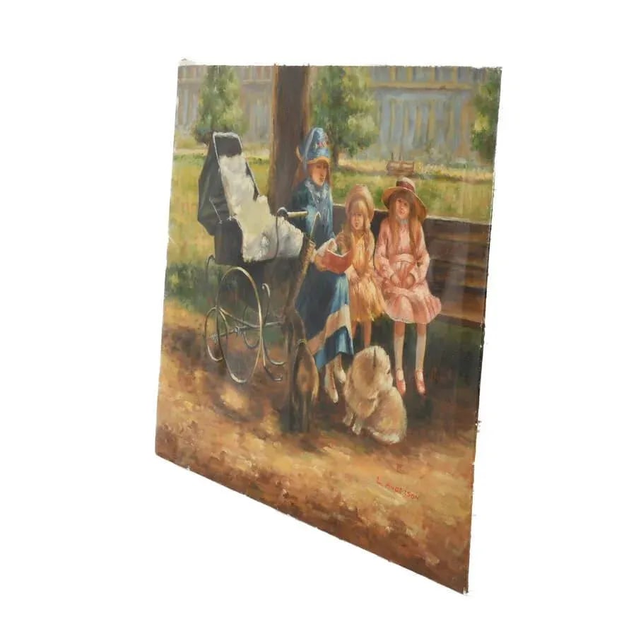 Oil on Canvas of a Mother and Her Children at a Park - 5