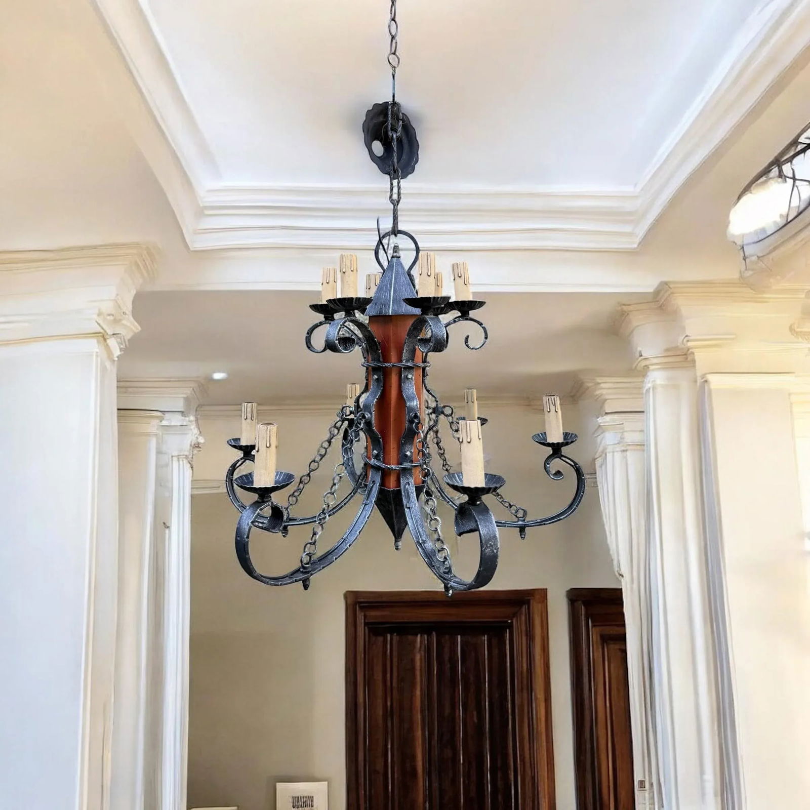 1970s Made in Italy Mediterranean Revival Wrought Iron Style 12 Light Candle Chandelier - 15