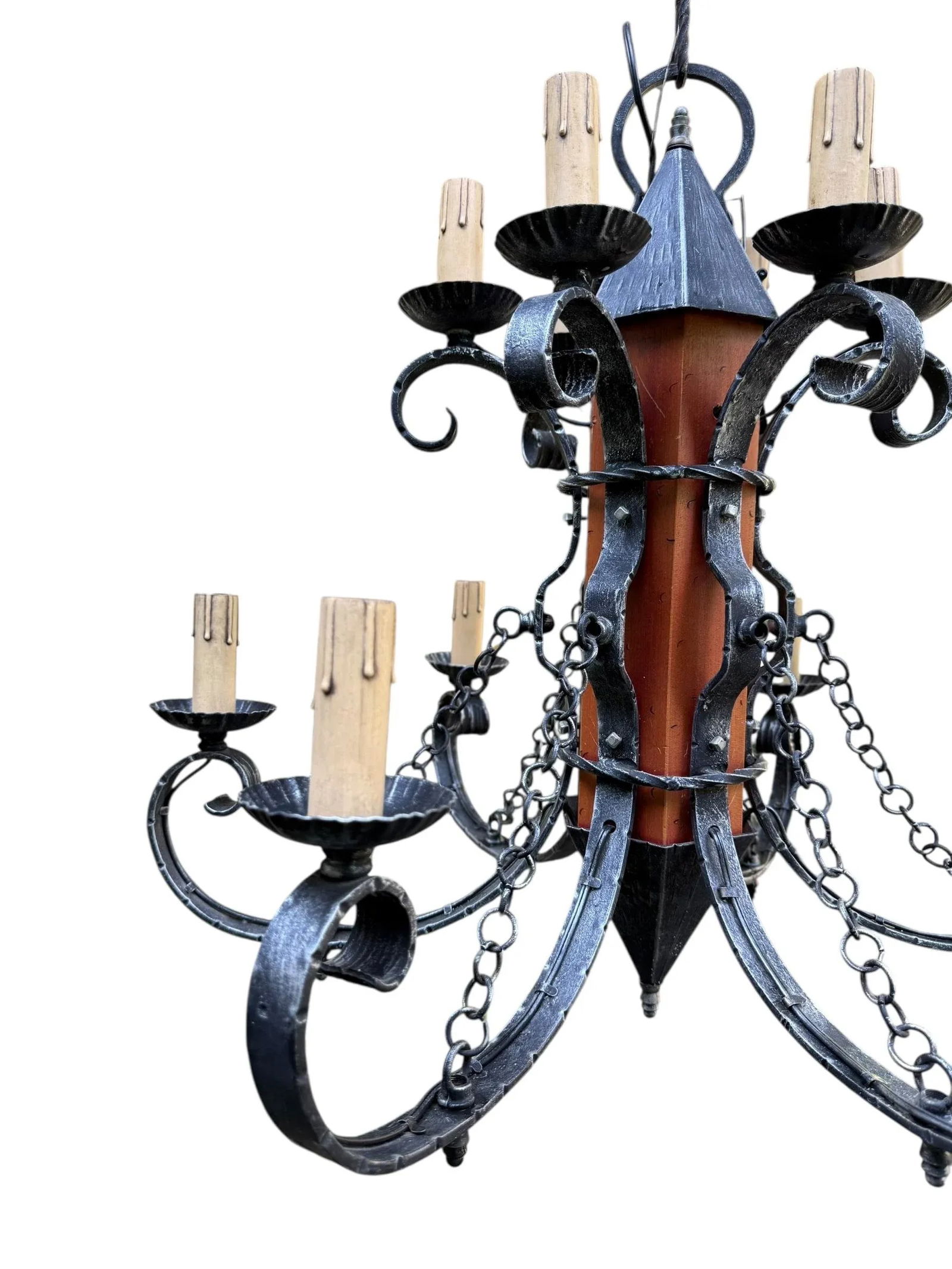 1970s Made in Italy Mediterranean Revival Wrought Iron Style 12 Light Candle Chandelier - 2
