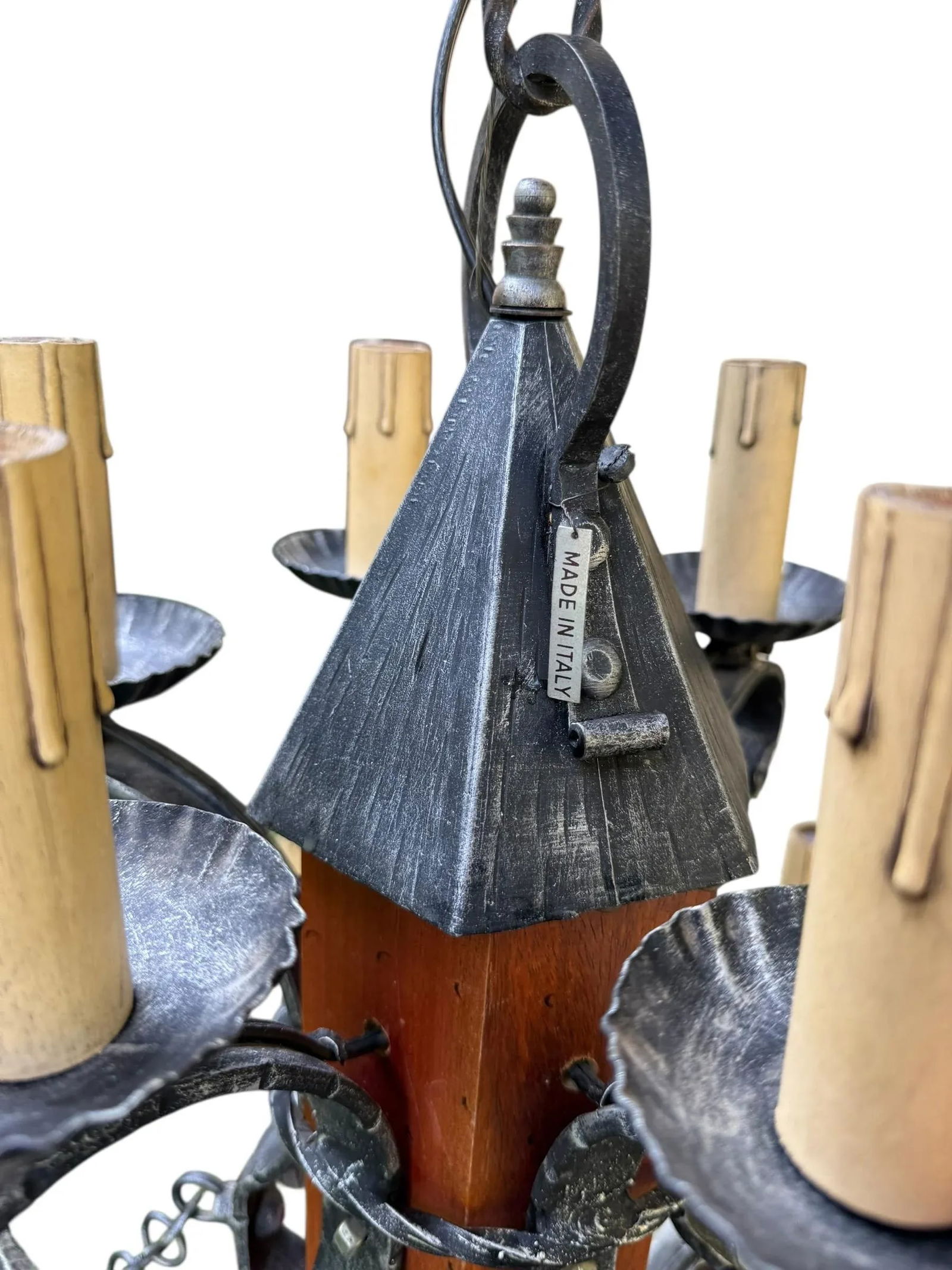 1970s Made in Italy Mediterranean Revival Wrought Iron Style 12 Light Candle Chandelier - 3