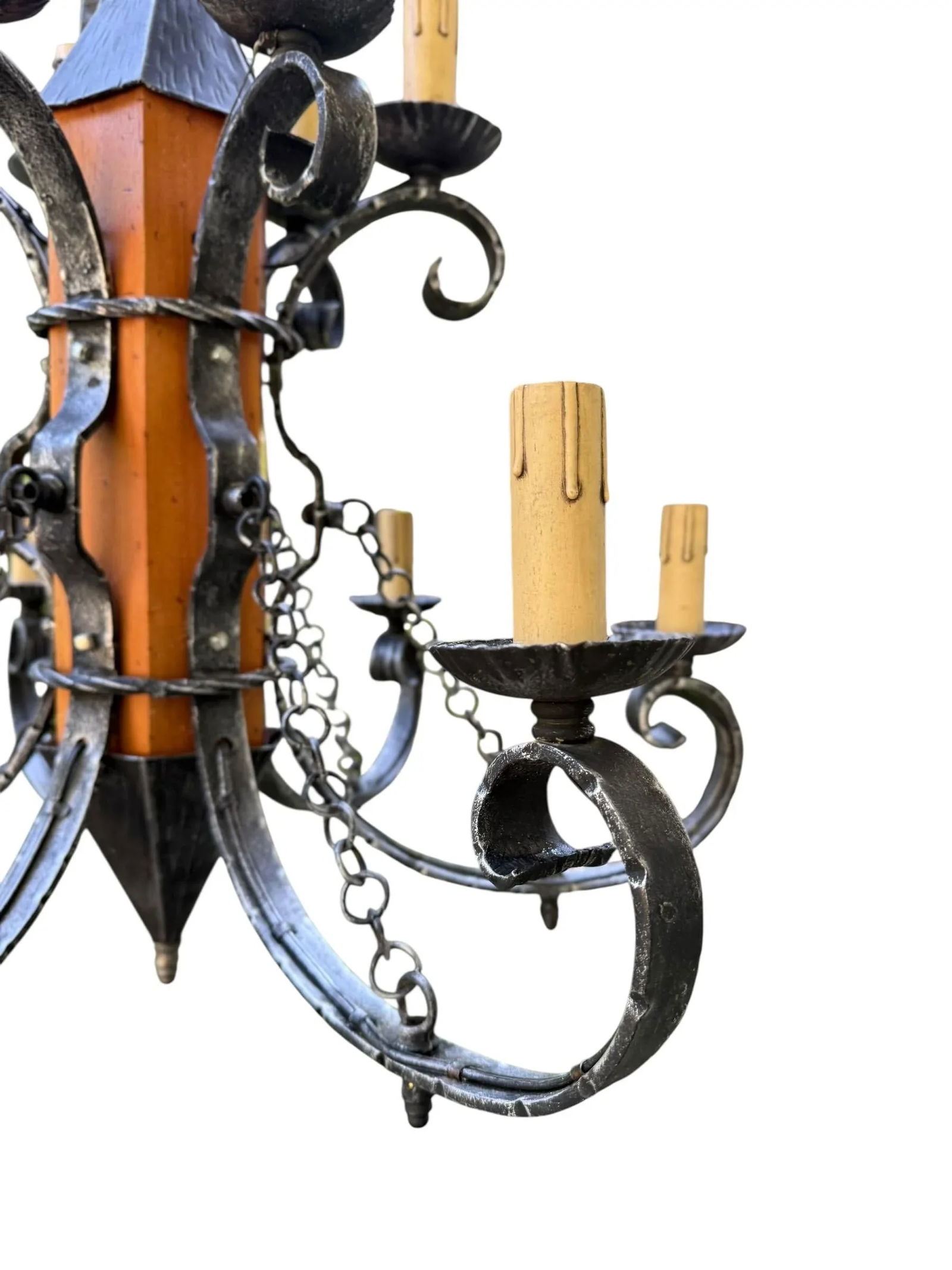 1970s Made in Italy Mediterranean Revival Wrought Iron Style 12 Light Candle Chandelier - 8