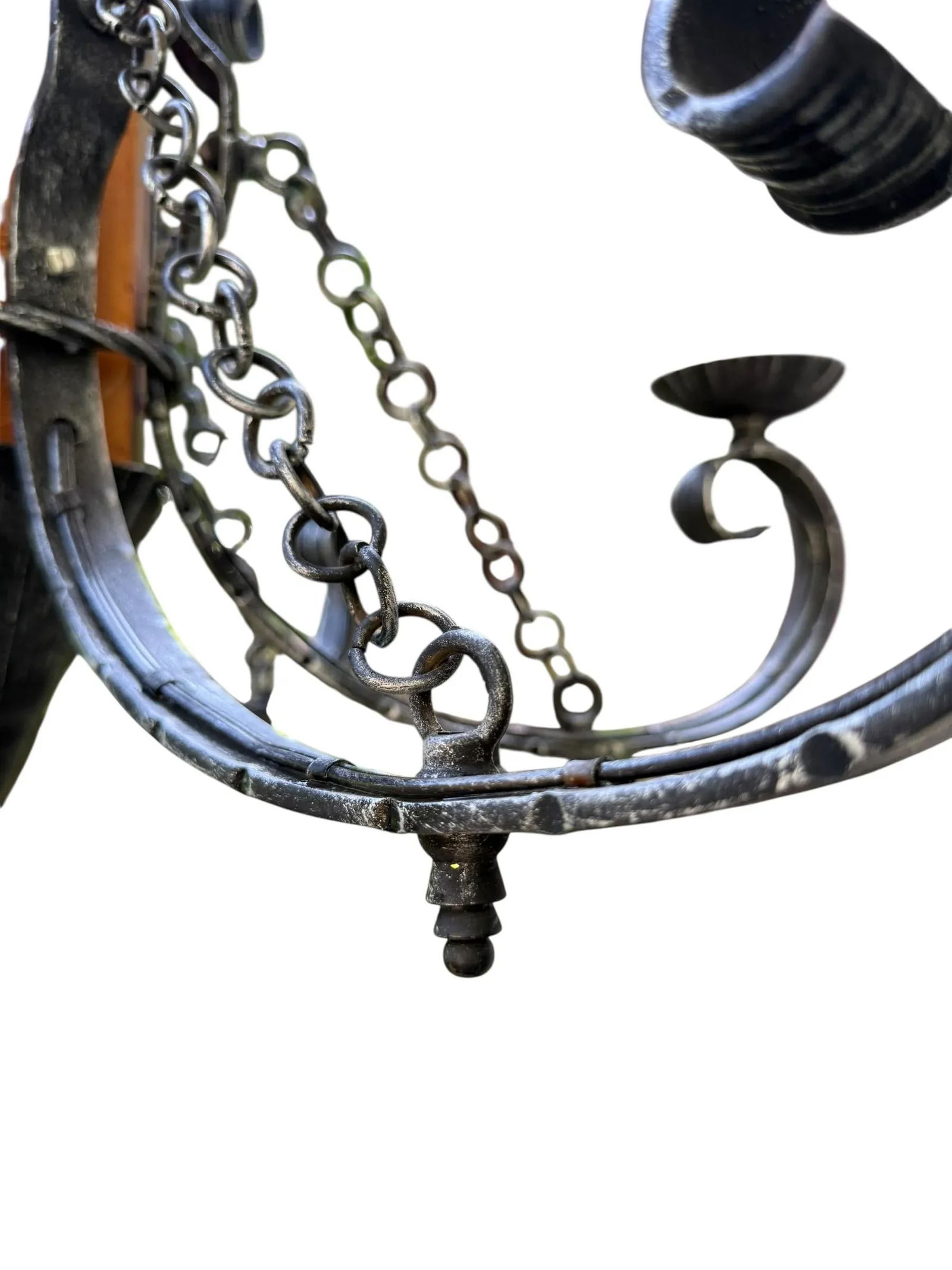 1970s Made in Italy Mediterranean Revival Wrought Iron Style 12 Light Candle Chandelier - 9