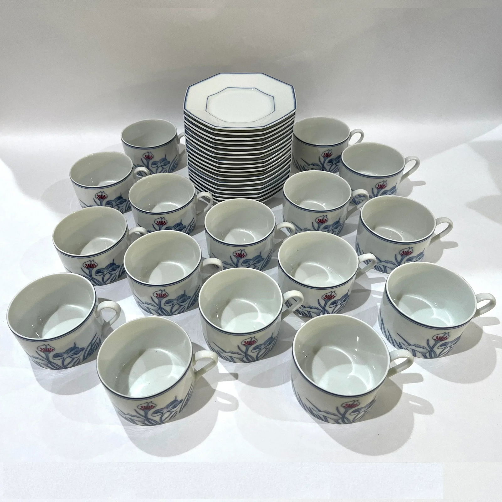 Rare - Fitz and Floyd Lotus Bleu 73 Piece Porcelain Dinnerware Service for 12 - Circa 1978 - 9