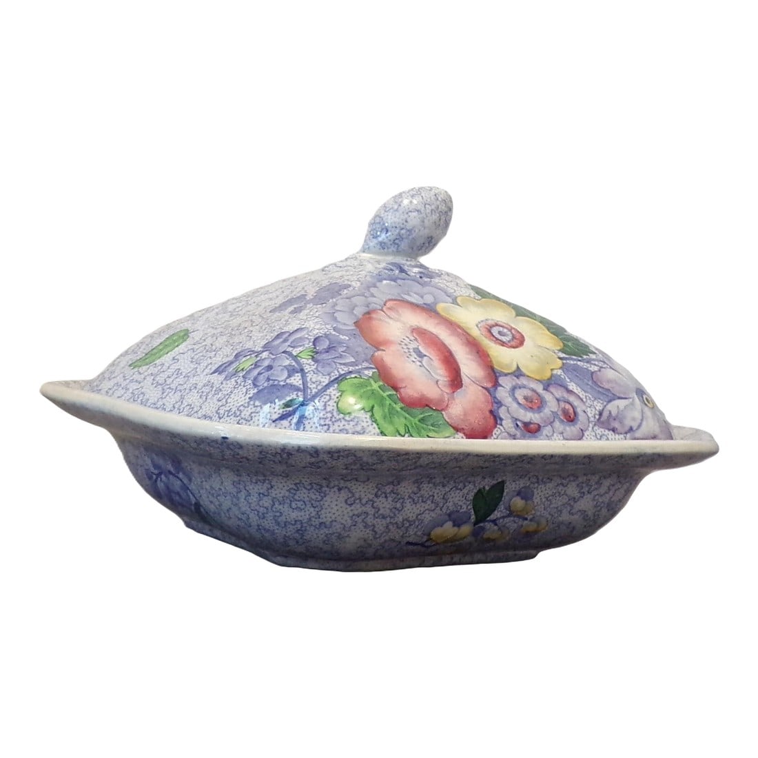 Vintage Covered Vegetable Bowl, Wild Flower Blue Pattern From Copeland Spode, Uk: This vintage covered vegetable bowl by Copeland Spode, featuring a wild flower blue pattern, is a charming addition to any kitchen or dining room. Made in the United Kingdom, this toleware piece is no