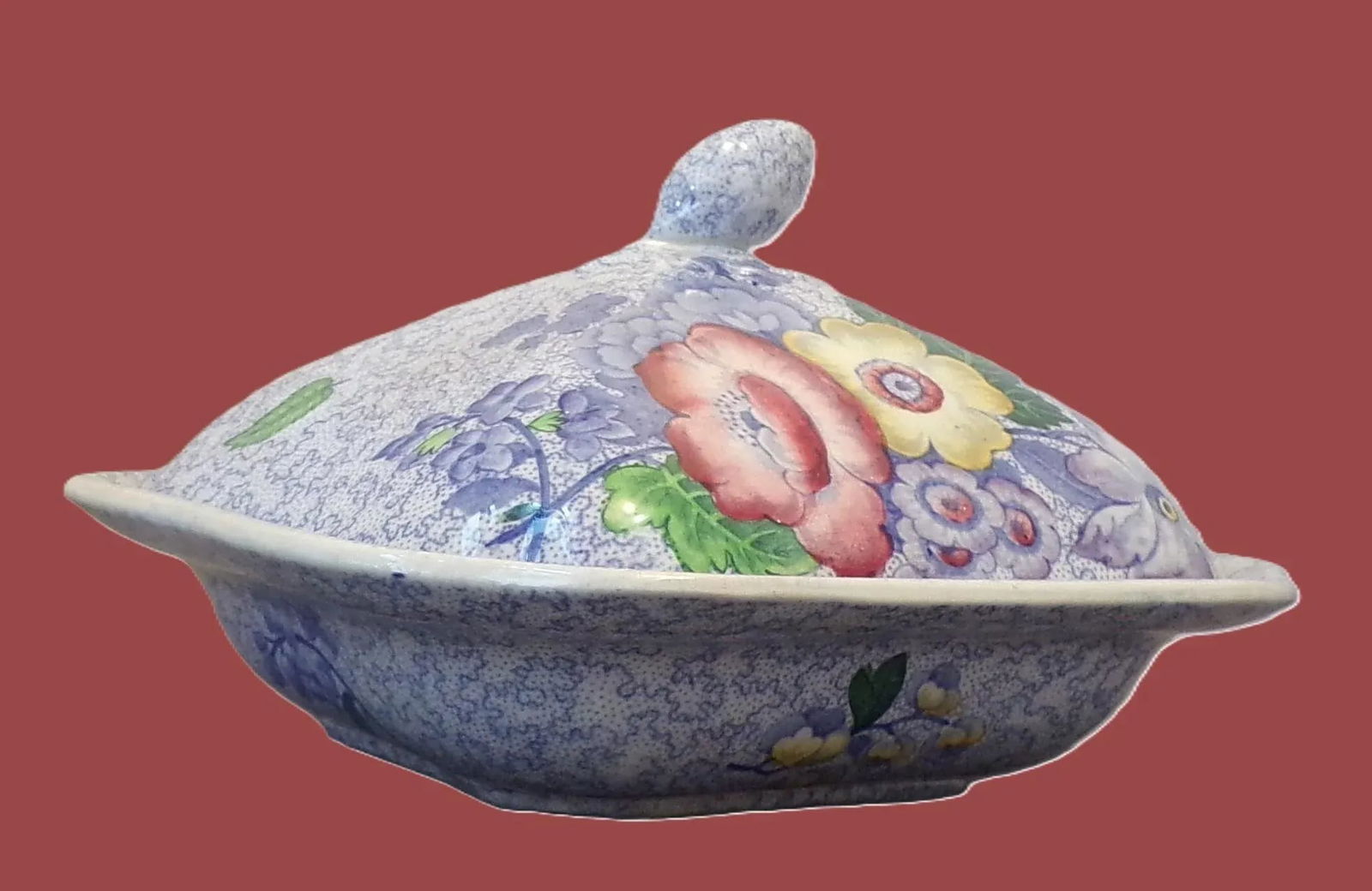 Vintage Covered Vegetable Bowl, Wild Flower Blue Pattern From Copeland Spode, Uk - 7