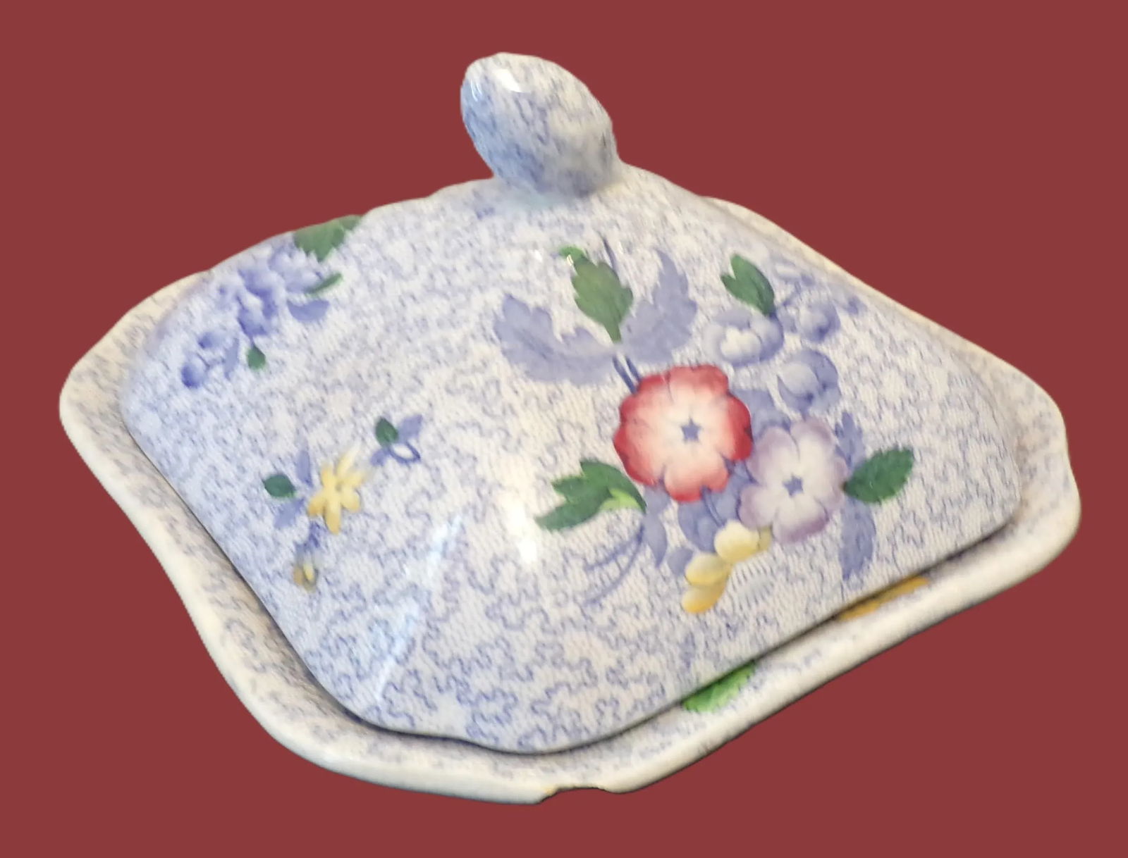 Vintage Covered Vegetable Bowl, Wild Flower Blue Pattern From Copeland Spode, Uk - 9