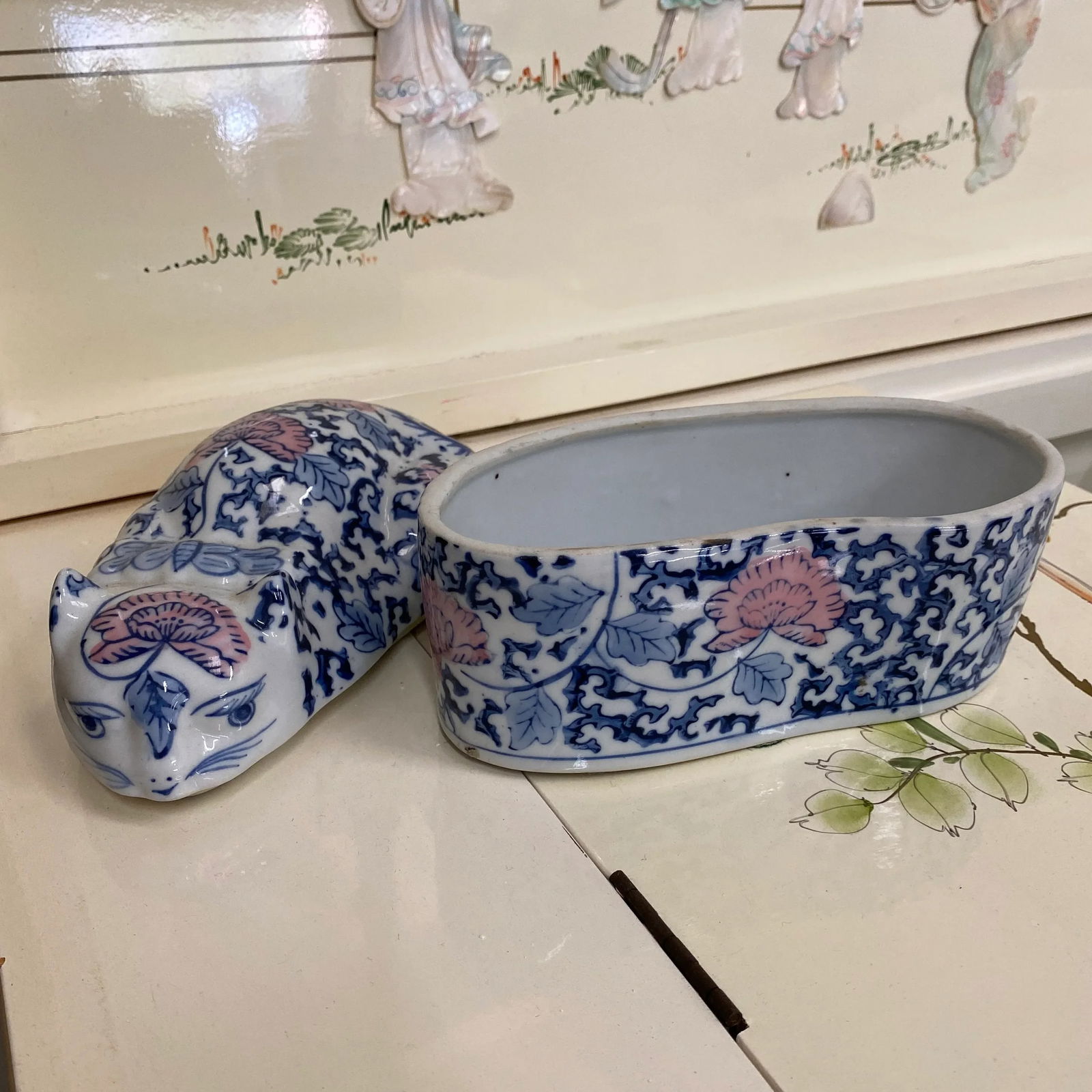 1970s Asian Chinoiserie Cat Catchall Box - 3