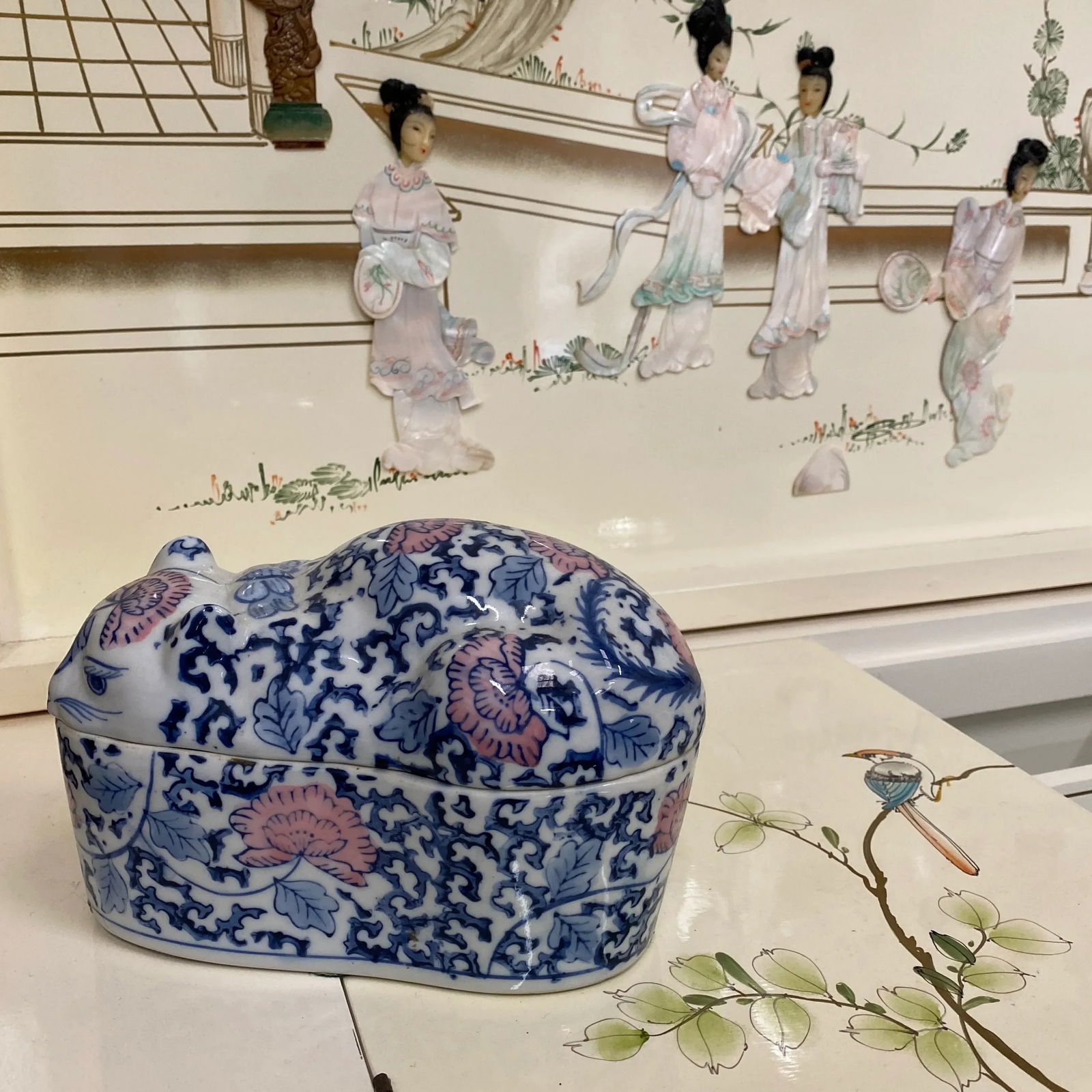 1970s Asian Chinoiserie Cat Catchall Box - 6
