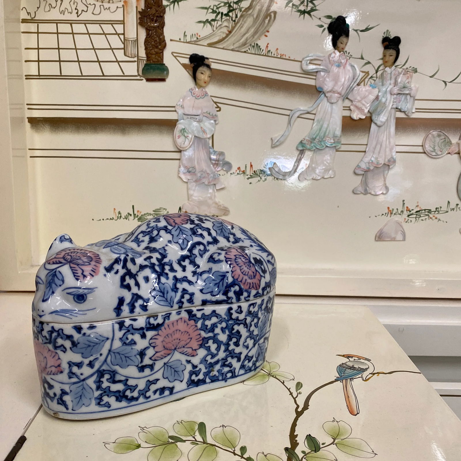 1970s Asian Chinoiserie Cat Catchall Box - 7