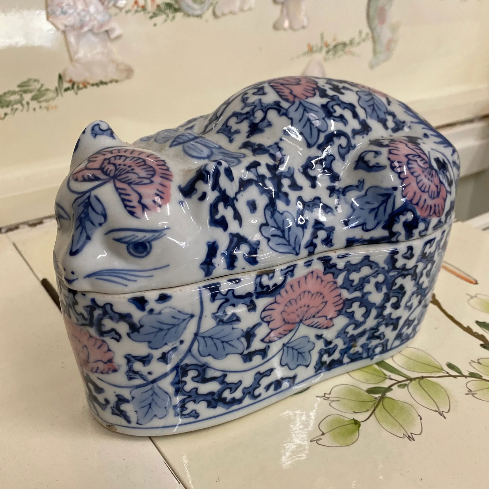 1970s Asian Chinoiserie Cat Catchall Box - 8