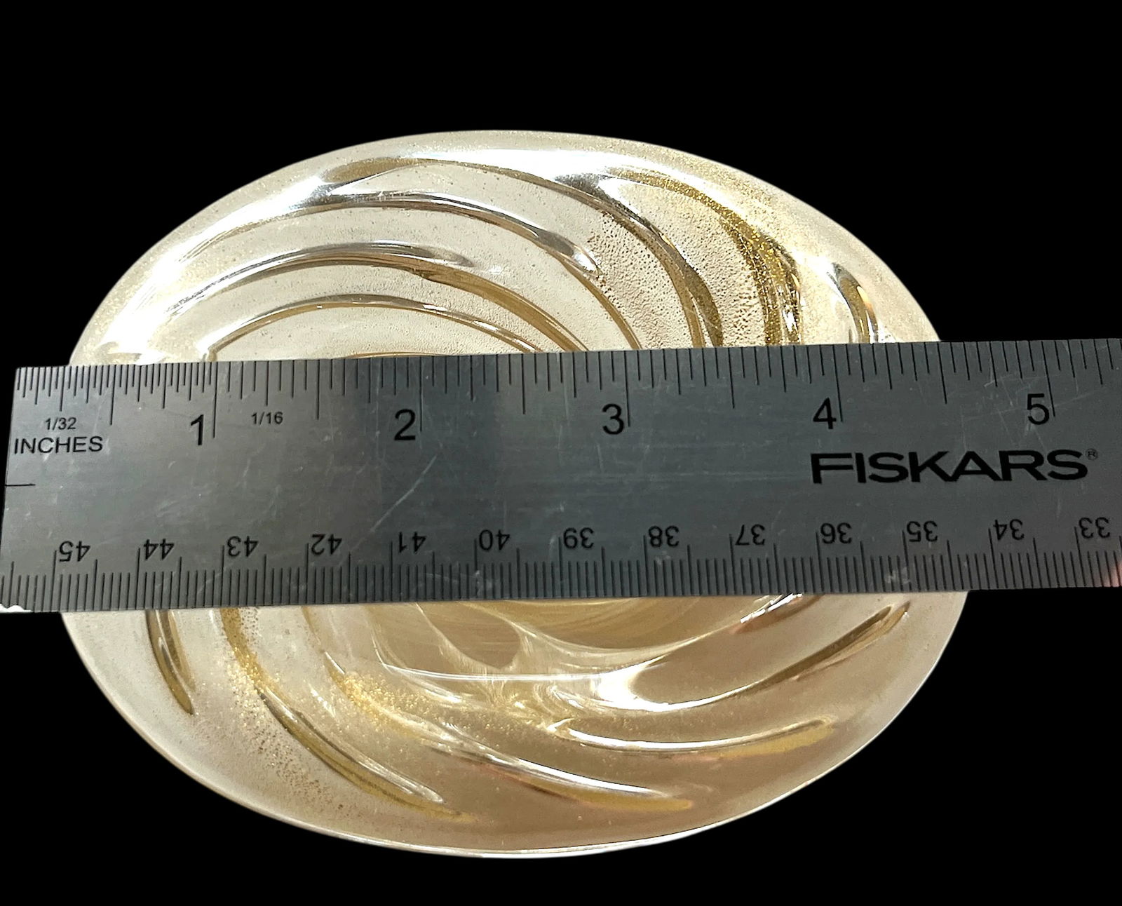 Pair of 1960s Murano Glass Swirl Ashtrays / Small Dishes With Gold Aventurine After Barovier & Toso - 5