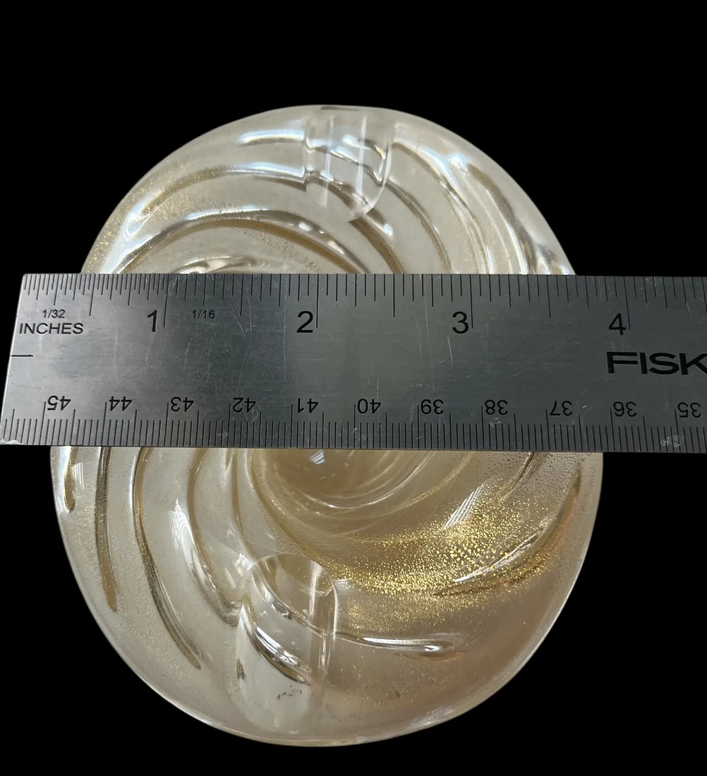 Pair of 1960s Murano Glass Swirl Ashtrays / Small Dishes With Gold Aventurine After Barovier & Toso - 7