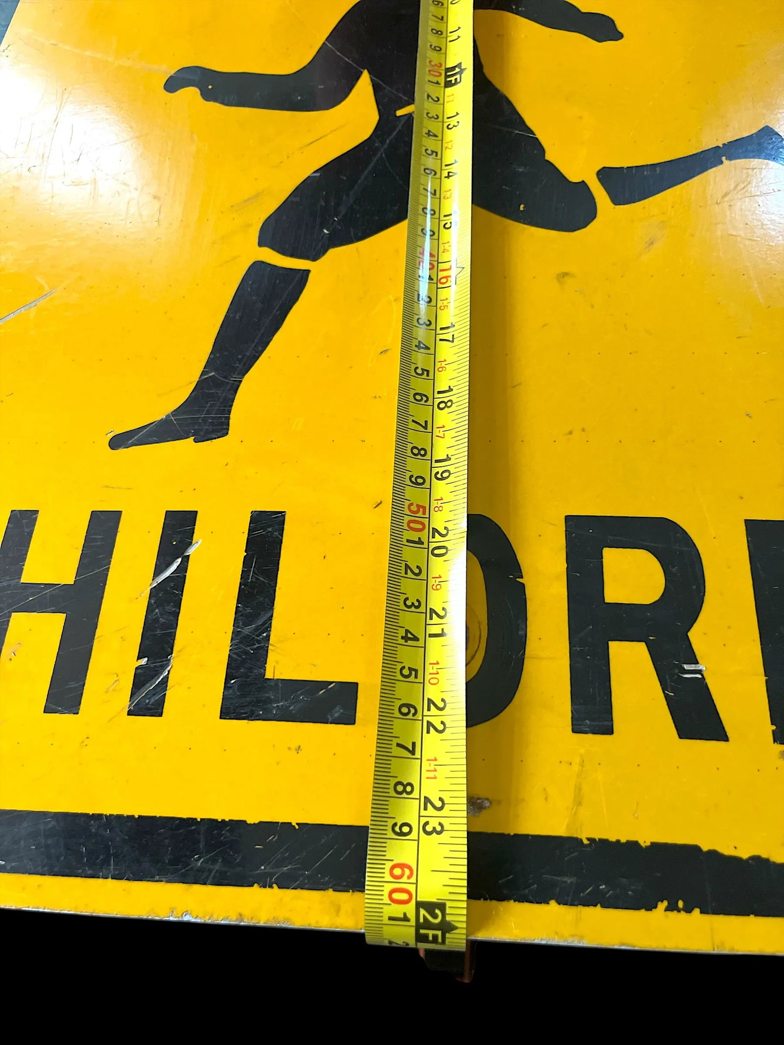 Vintage Yellow & Black Metal "Slow Children" Road Sign – 24" - 3