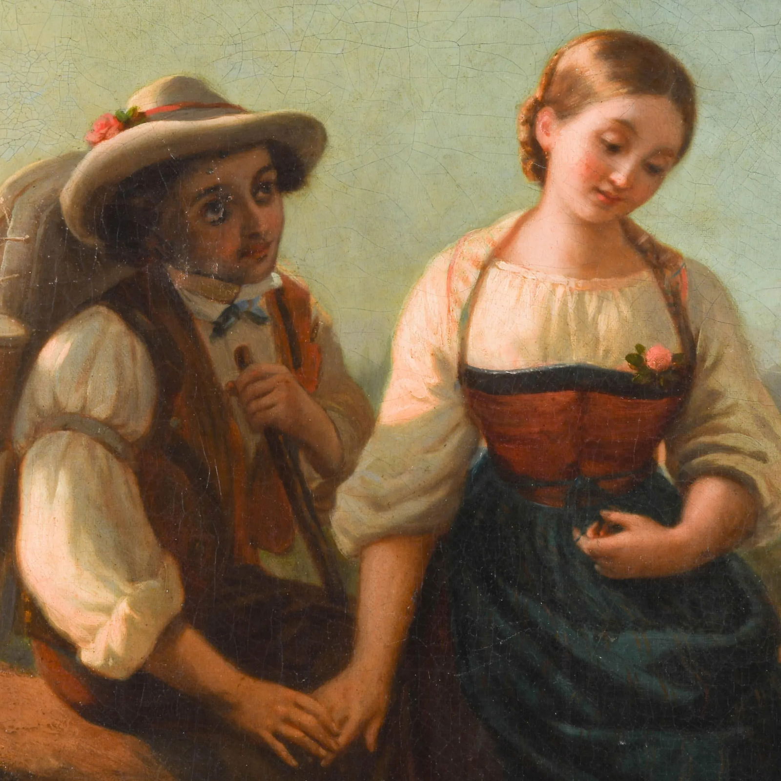 Antique Framed German Couple Oil on Canvas in the Style of Friedrich Prölss - 3