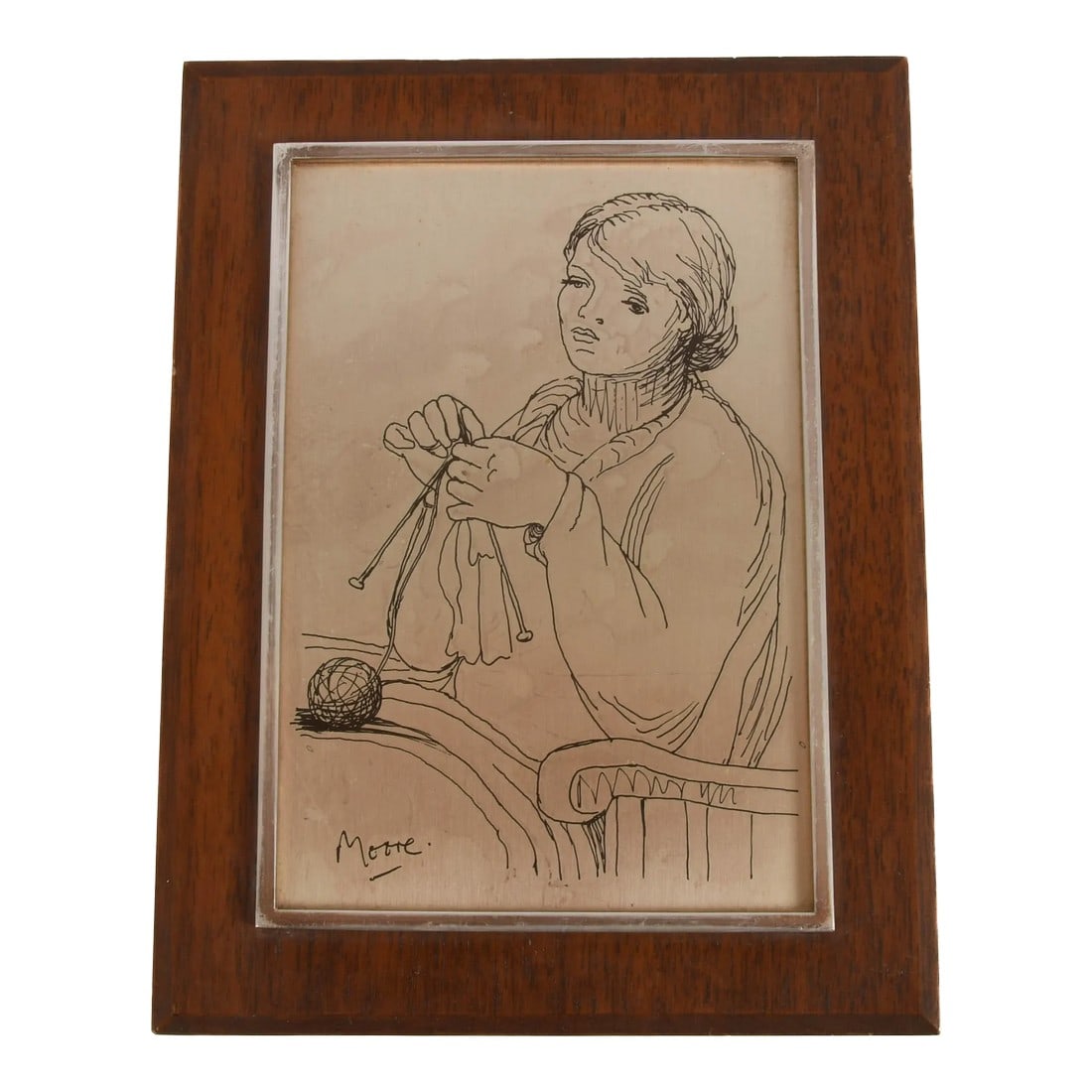 Sterling Silver Henry Moore Portrait Limited-Edition 427/1000 Etching: Own a remarkable piece of collectible art with this Framed Sterling Silver Limited-Edition Etching "Woman Knitting" by renowned artist Henry Moore. Numbered 427 of only 1000 produced, this finely