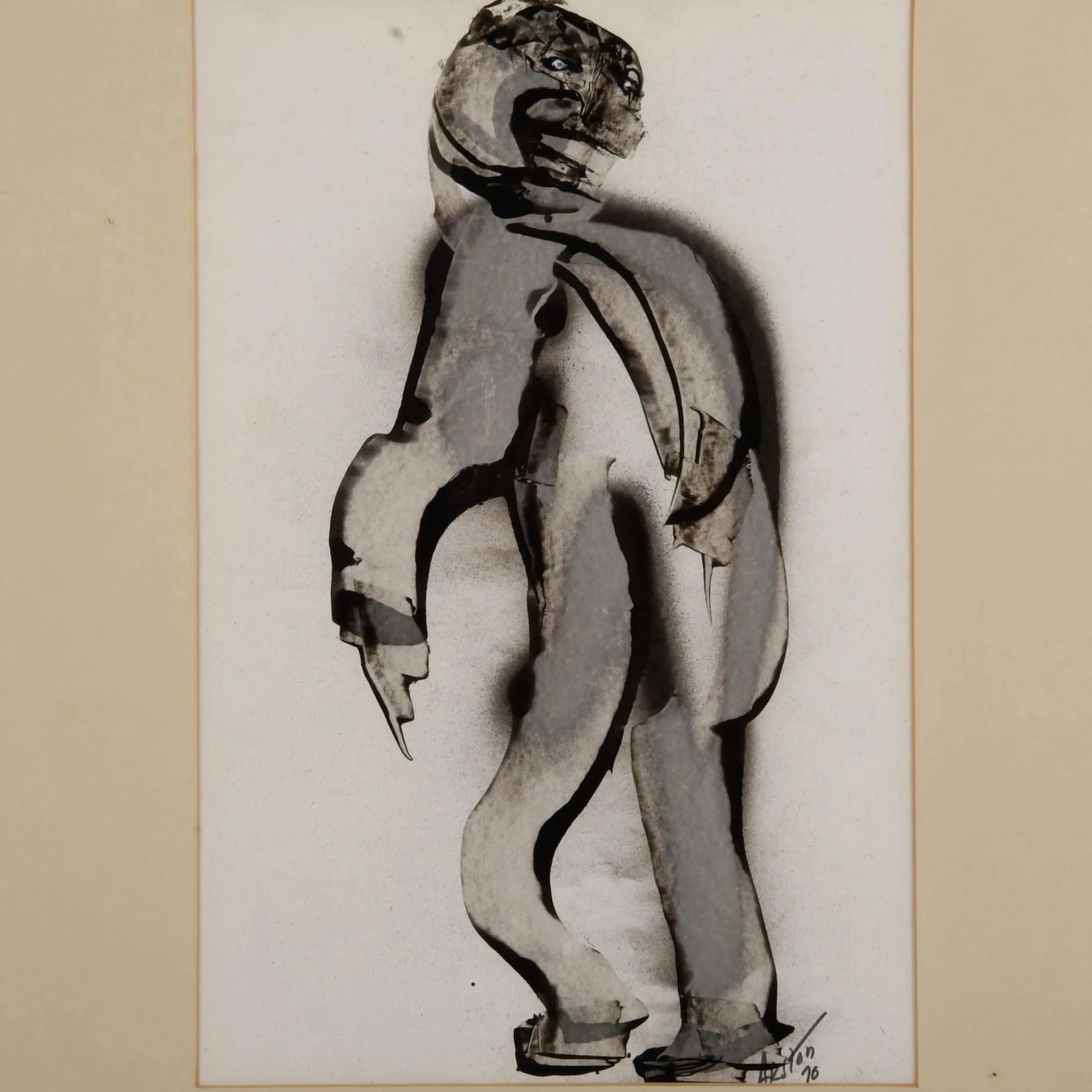 Framed Signed J. Akston "The Wanderer, 1970" Acrylic and Paper Painting - 2