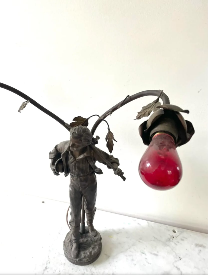 Vintage Art Nouveau Bronze Spelter Sculptured Table Lamp - Made in France - 3