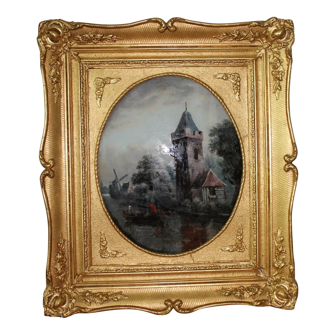 18th-Century Dutch Églomisé Painting – Reverse Glass Art With Gilding | 21x24 Inches: 18th-Century Dutch Églomisé Painting – Reverse Glass Art with Gilding | 21x24 Inches | Framed with Glass A rare and captivating example of 18th-century Dutch Églomisé,