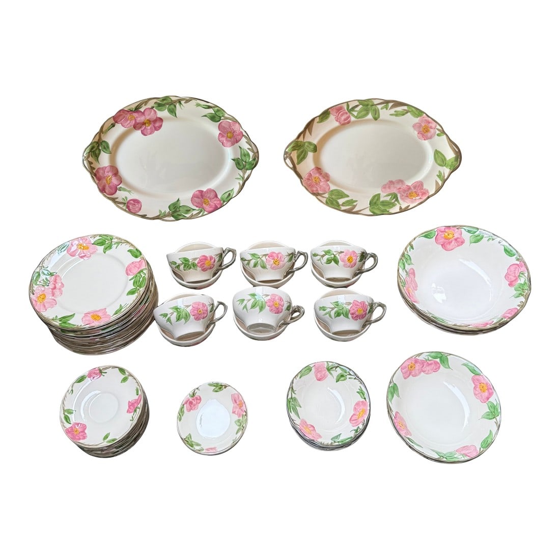 Vintage Franciscan Desert Rose China Set - 50 Pieces: Collectible set of Franciscan "Desert Rose" China. Excellent vintage condition, no chips or cracks. Priced to sell! Compare set on other platforms at $1,240.00. Assembled set, with most made in Englan