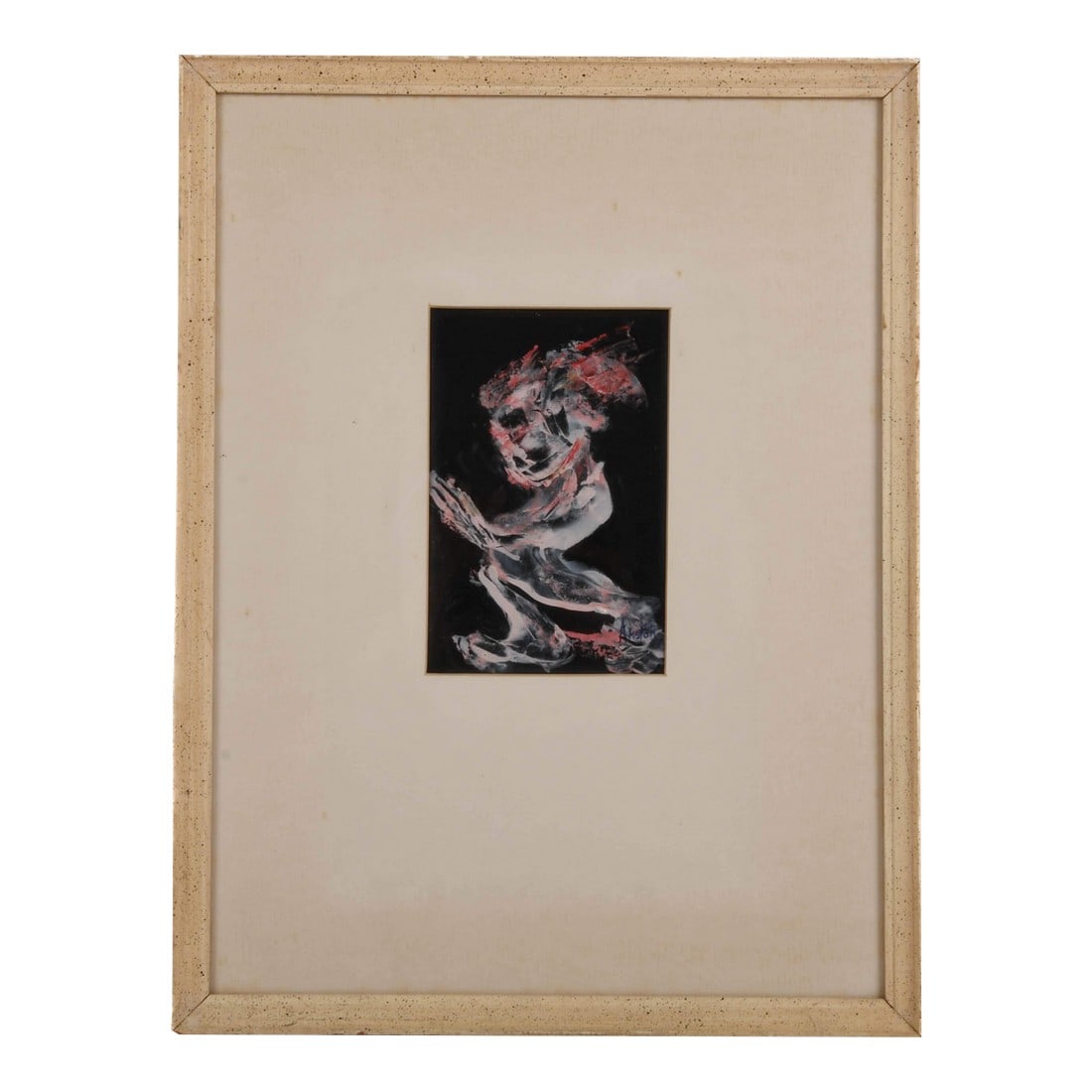 Framed Signed J. Akston "Untitled, 1967" Abstract Portrait: Add bold expression to your collection with this Framed Signed J. Akston "Untitled, 1967" Abstract Portrait a striking abstract artwork rendered in vivid white, crimson, and smoky black tones. Akston