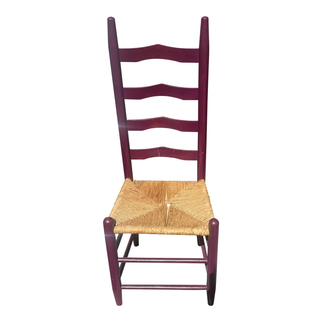 Late 20th Century Purple Wooden Ladder Back Chair: Up for consideration is a beautiful vintage purple wooden ladder back chair. This would look lovely in your home and it is a great conversation starter for your guests. This is also a great find for