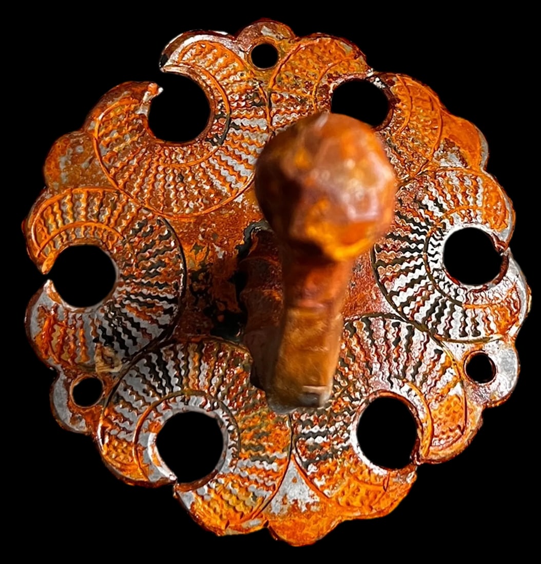 Set of Antique Iron Hooks With Ornate Backplates and Aged Patina - Three - 6