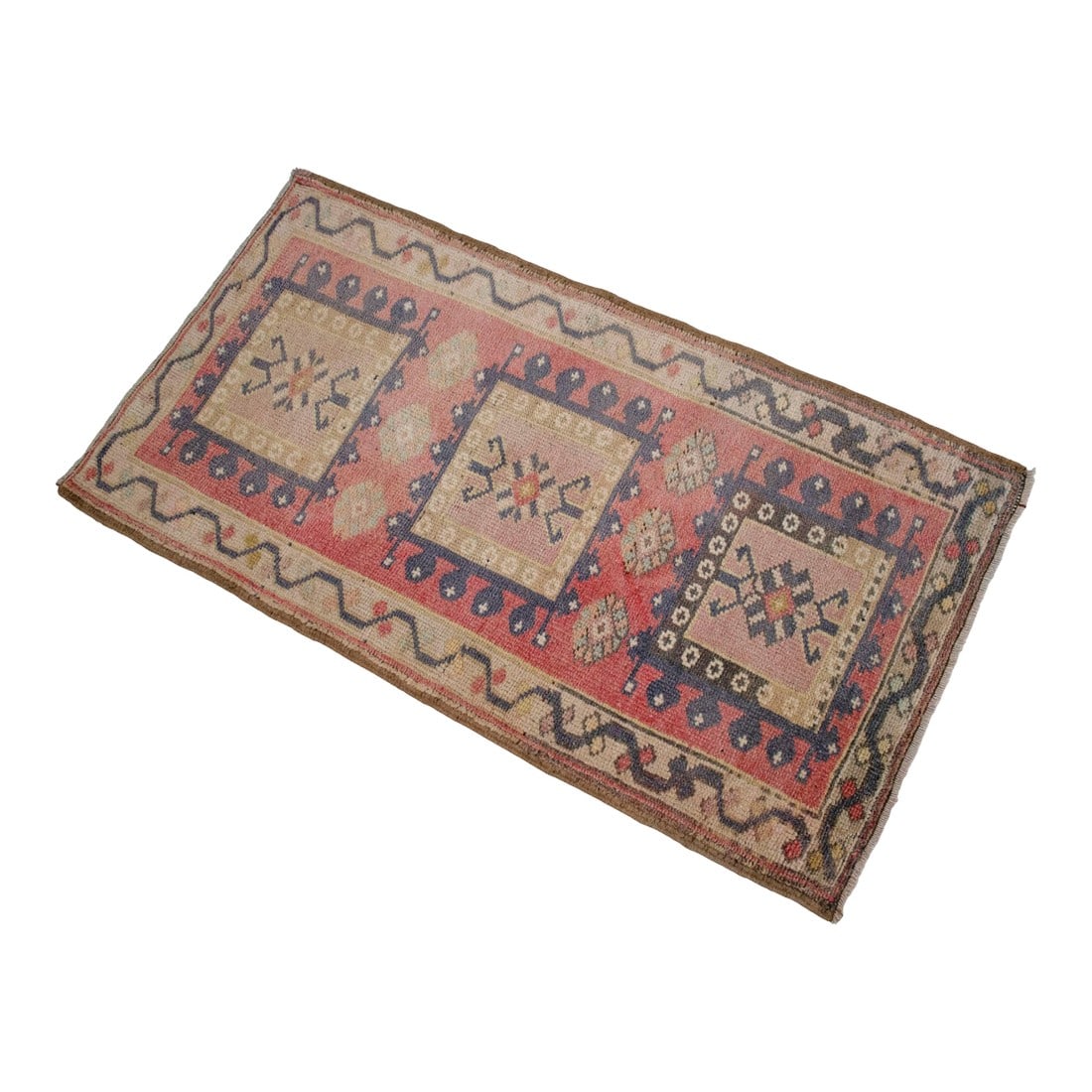 Hand Knotted Door Mat, Entryway Rug, Bath Mat, Kitchen Decor, Small Rug, Turkish Rug - 1"²: This charming hand-knotted Oushak rug features a beautifully weathered aesthetic with soft, sun-faded tones that bring a sense of history to any space. The triple-medallion layout and geometric