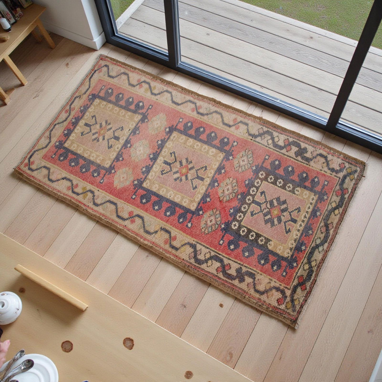 Hand Knotted Door Mat, Entryway Rug, Bath Mat, Kitchen Decor, Small Rug, Turkish Rug - 1"² - 3