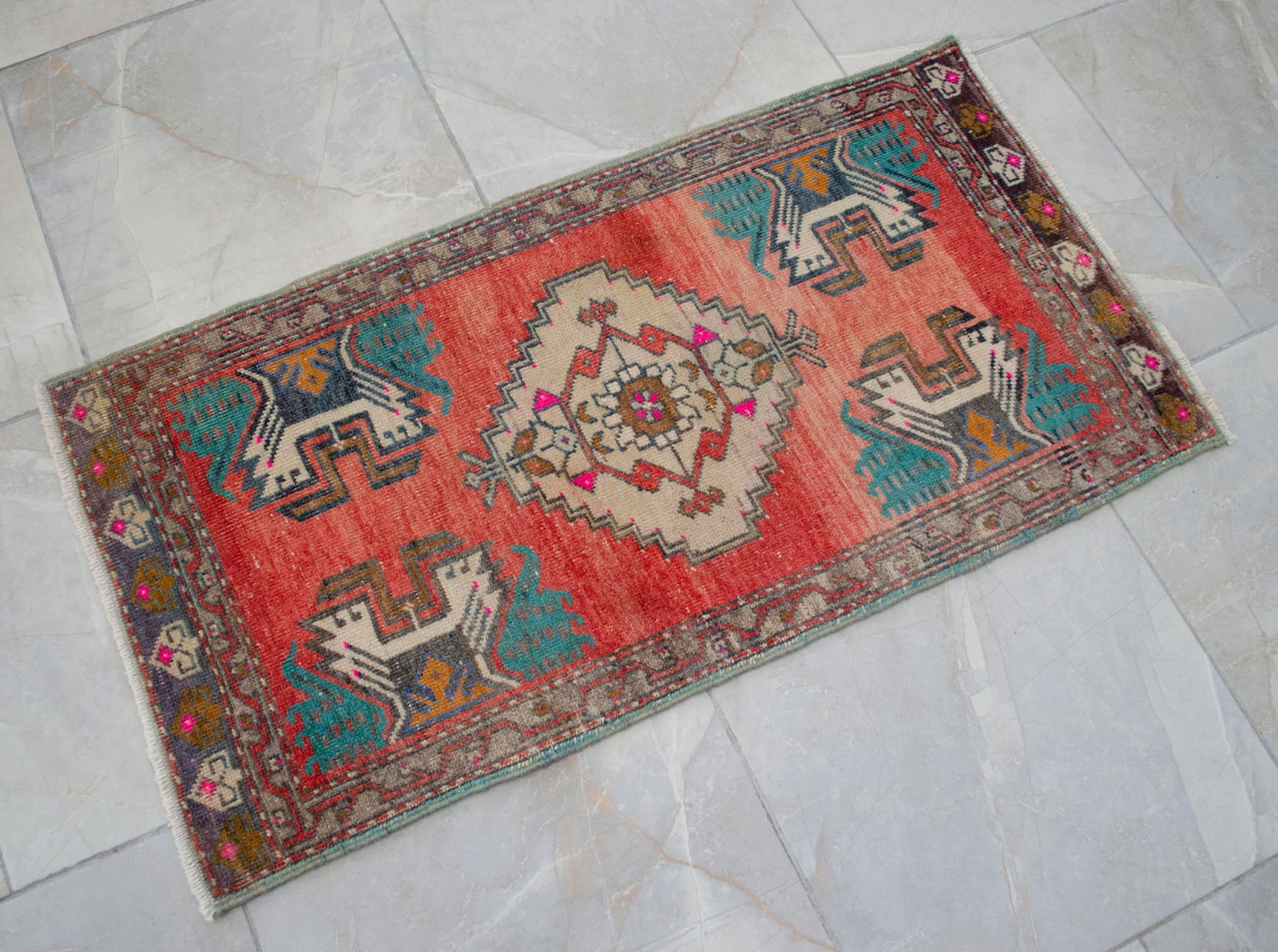 Hand Knotted Door Mat, Entryway Rug, Bath Mat, Kitchen Decor, Small Rug, Turkish Rug - 1"² - 10