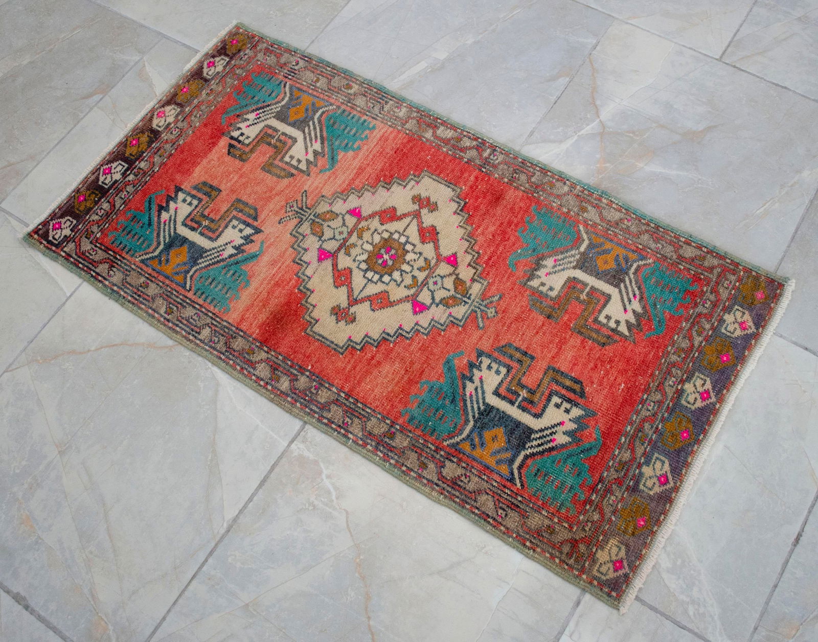 Hand Knotted Door Mat, Entryway Rug, Bath Mat, Kitchen Decor, Small Rug, Turkish Rug - 1"² - 12