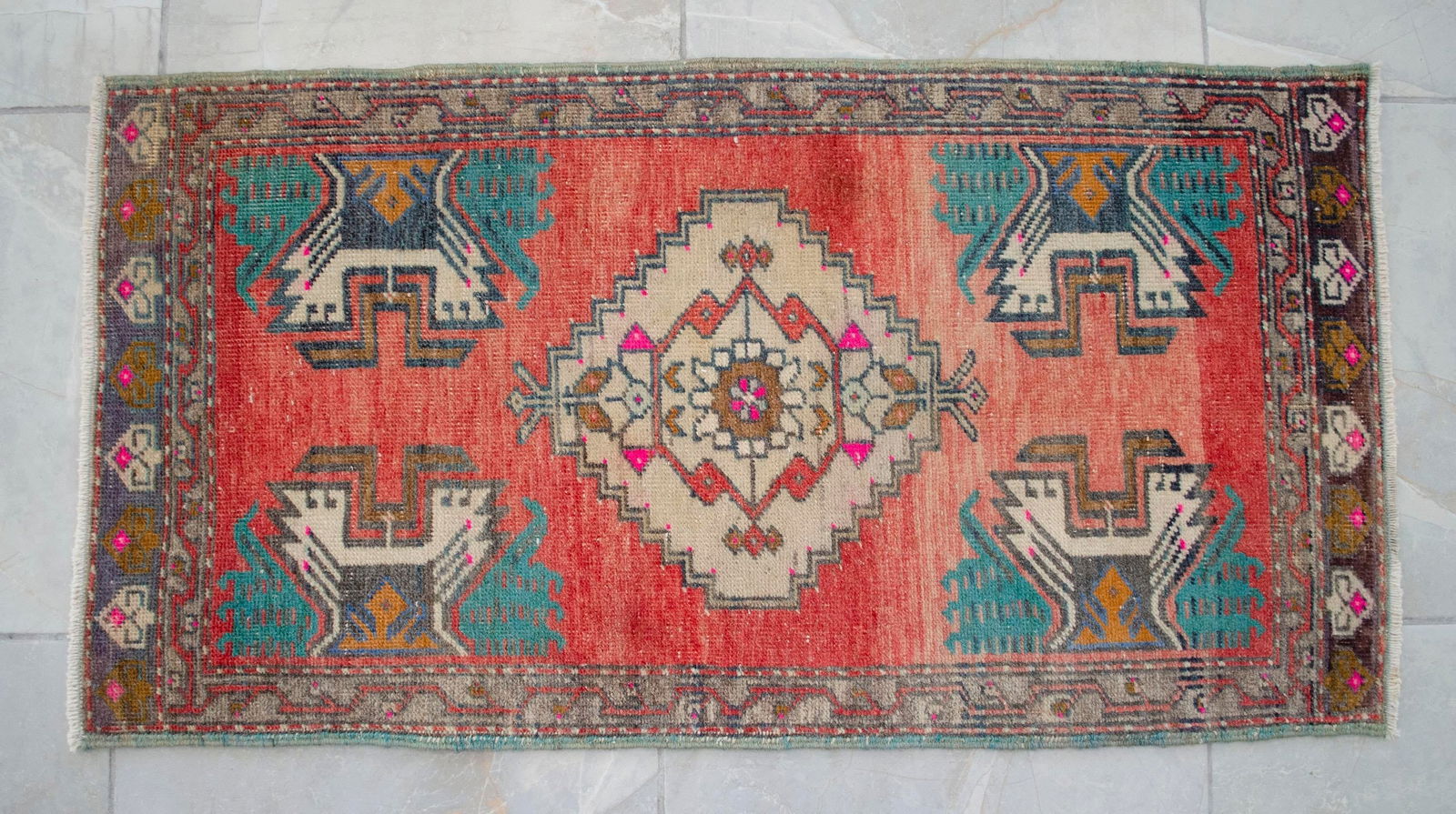 Hand Knotted Door Mat, Entryway Rug, Bath Mat, Kitchen Decor, Small Rug, Turkish Rug - 1"² - 13