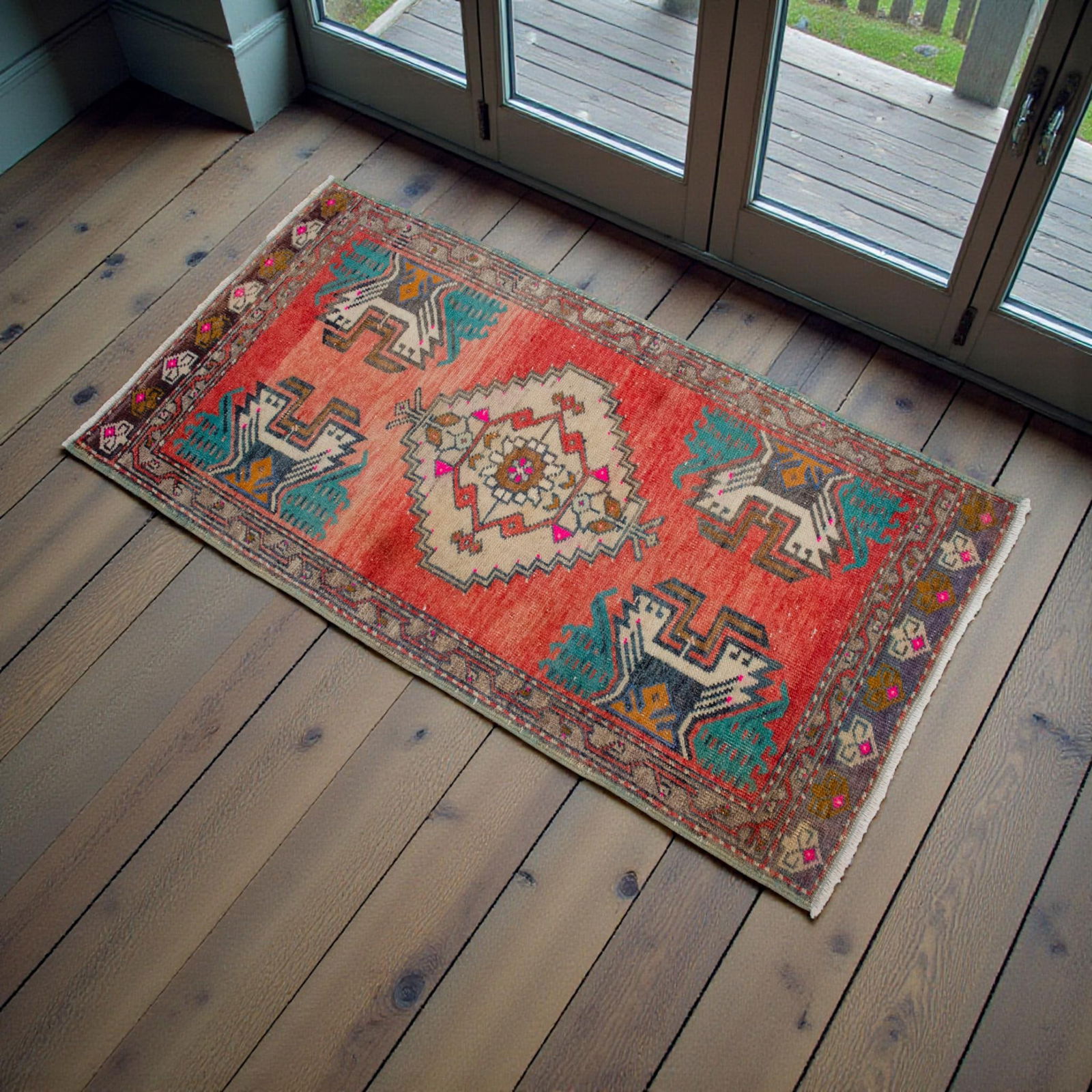 Hand Knotted Door Mat, Entryway Rug, Bath Mat, Kitchen Decor, Small Rug, Turkish Rug - 1"² - 2