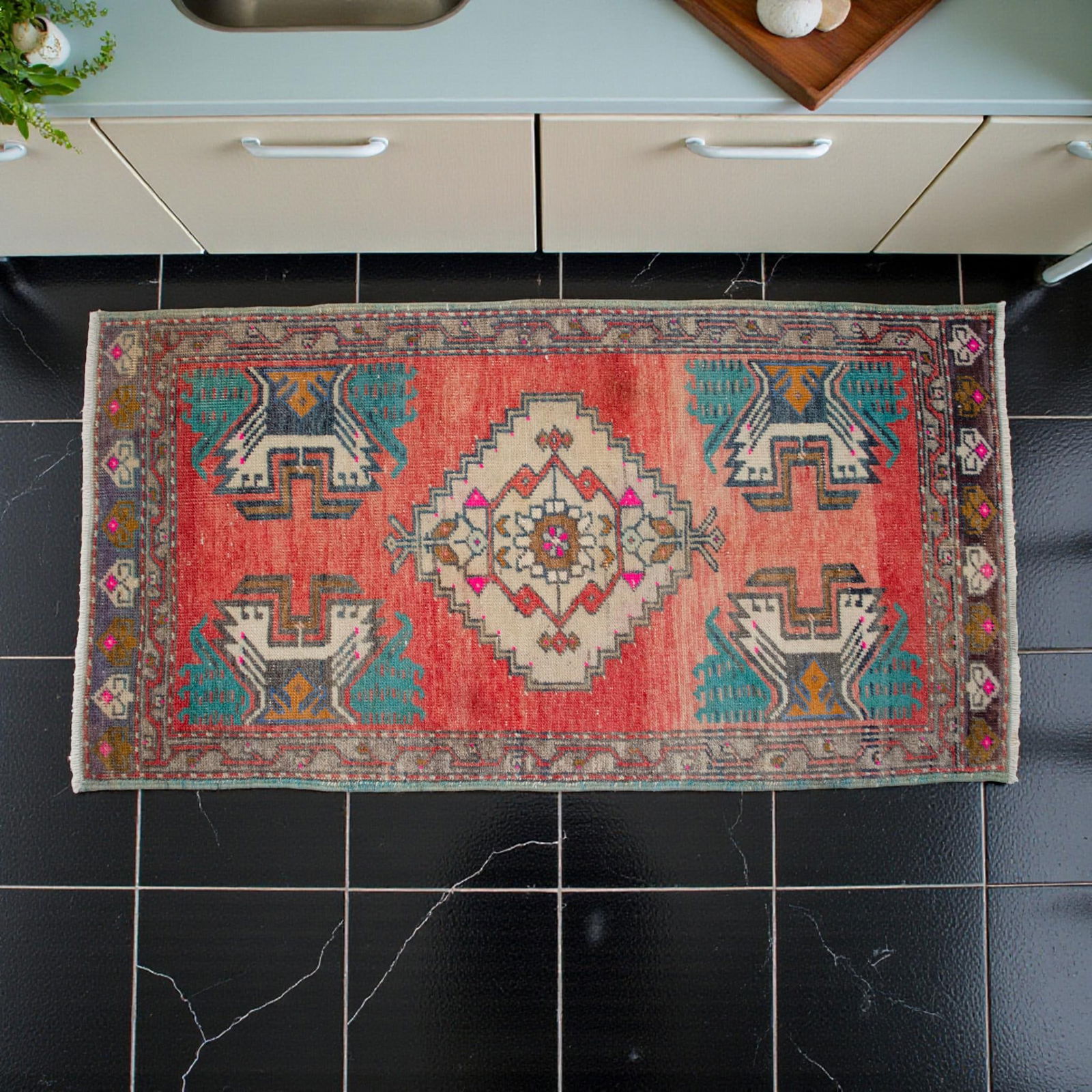 Hand Knotted Door Mat, Entryway Rug, Bath Mat, Kitchen Decor, Small Rug, Turkish Rug - 1"² - 3