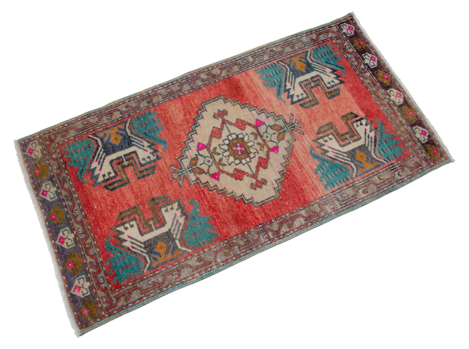 Hand Knotted Door Mat, Entryway Rug, Bath Mat, Kitchen Decor, Small Rug, Turkish Rug - 1"² - 4