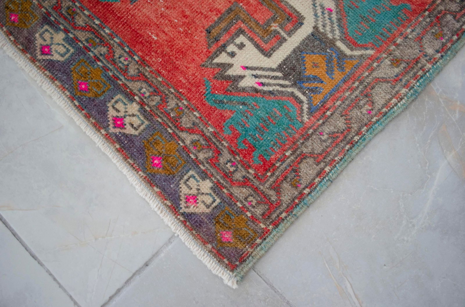 Hand Knotted Door Mat, Entryway Rug, Bath Mat, Kitchen Decor, Small Rug, Turkish Rug - 1"² - 7
