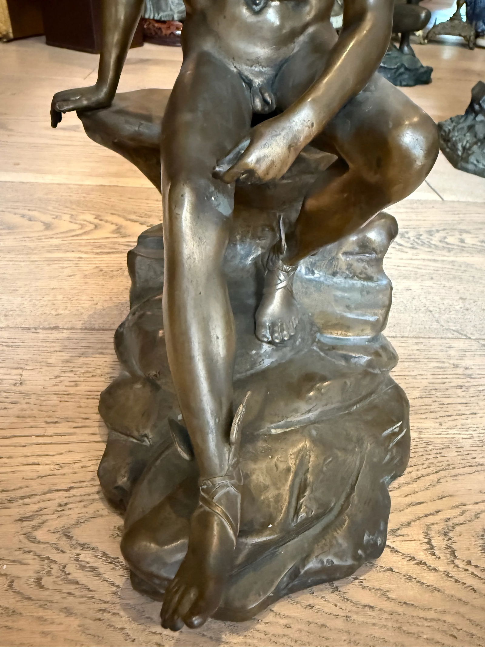 Bronze Sculpture Titled Seated Hermes or Mercury at Rest After Ferdinand Barbedienne. Not Signed. - 7