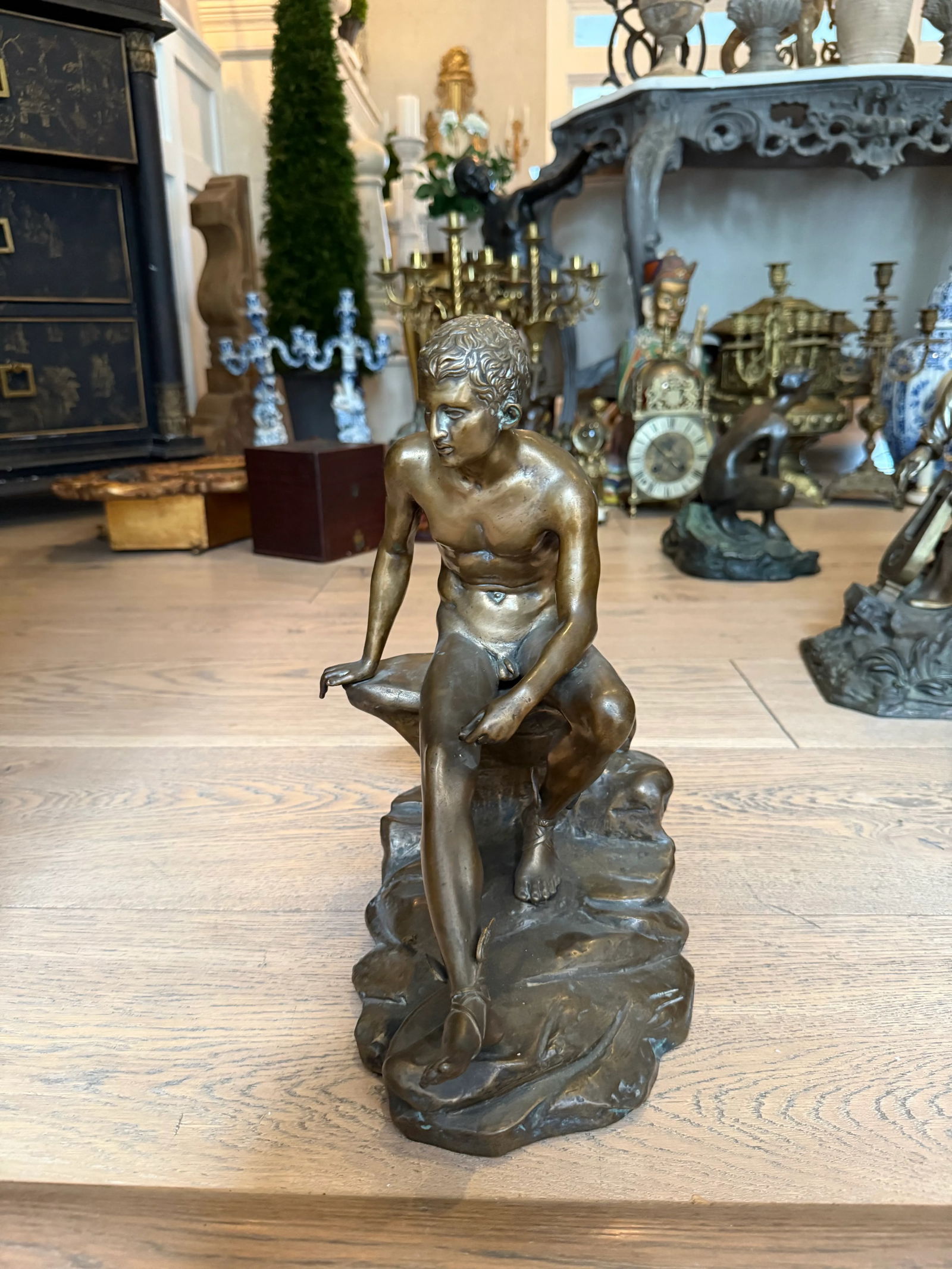 Bronze Sculpture Titled Seated Hermes or Mercury at Rest After Ferdinand Barbedienne. Not Signed. - 9