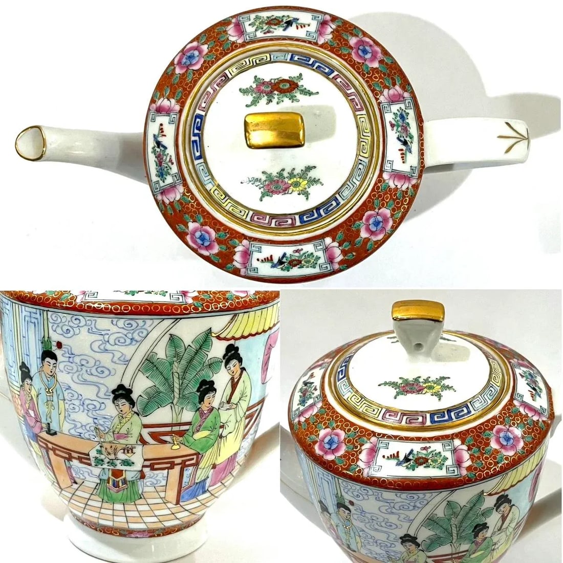 Vintage Famille Rose Mandarin Chinoiserie Porcelain Serving Pieces Set of 8 - 10