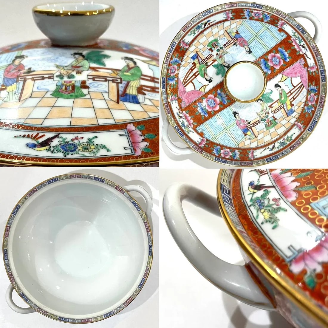Vintage Famille Rose Mandarin Chinoiserie Porcelain Serving Pieces Set of 8 - 3