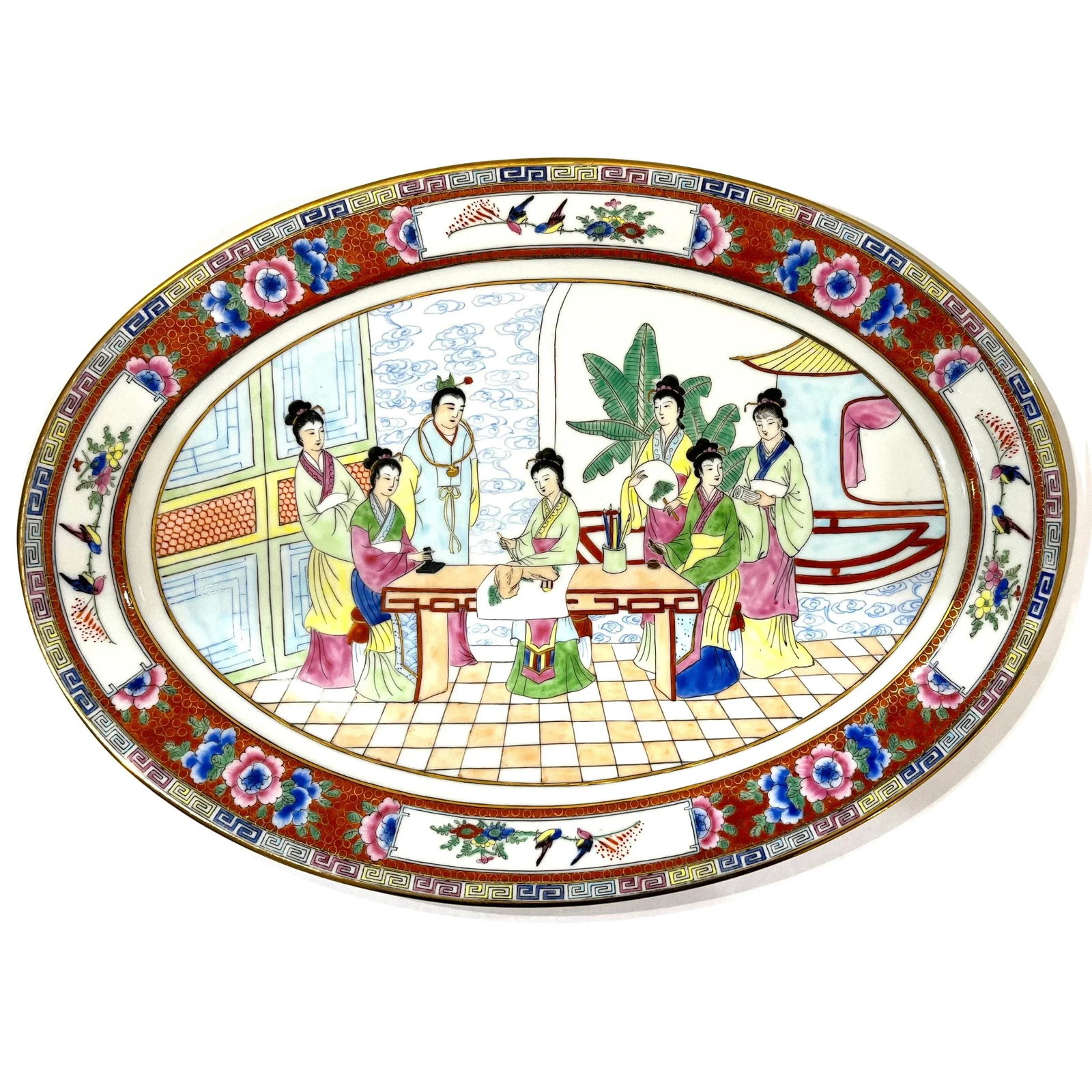 Vintage Famille Rose Mandarin Chinoiserie Porcelain Serving Pieces Set of 8 - 4