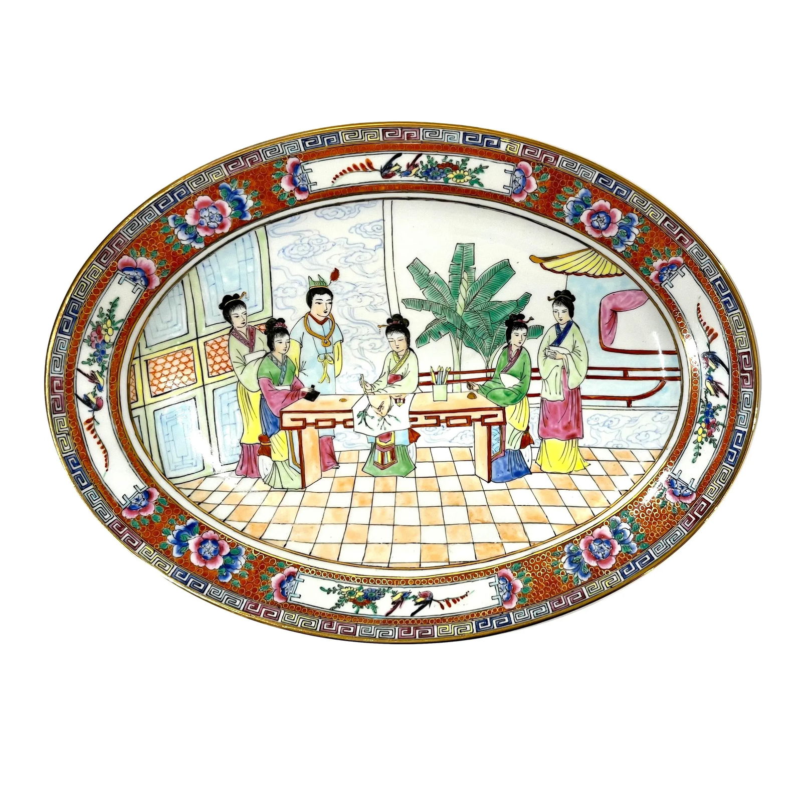 Vintage Famille Rose Mandarin Chinoiserie Porcelain Serving Pieces Set of 8 - 5