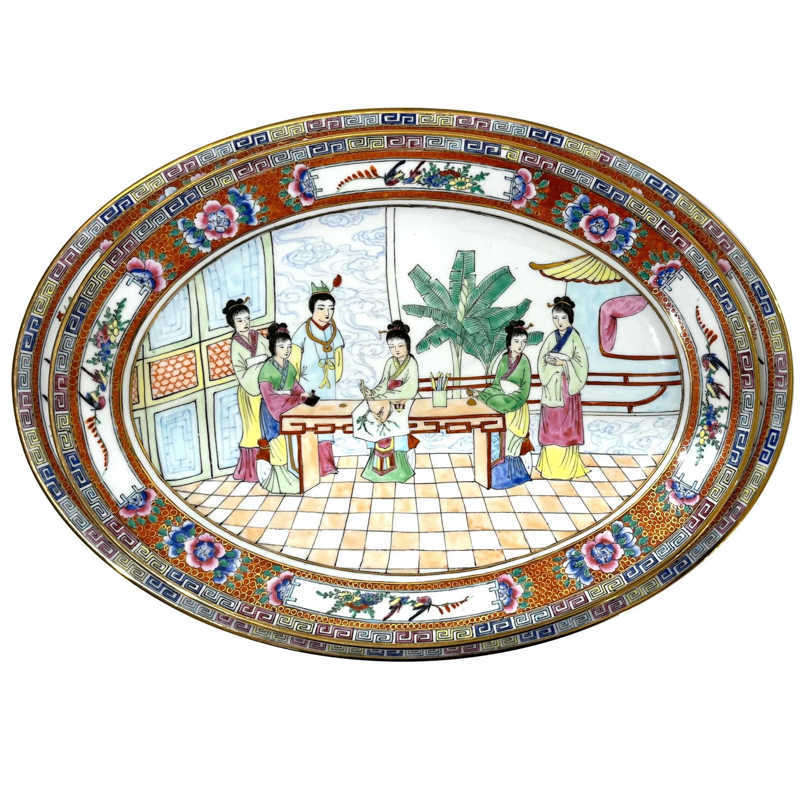 Vintage Famille Rose Mandarin Chinoiserie Porcelain Serving Pieces Set of 8 - 6