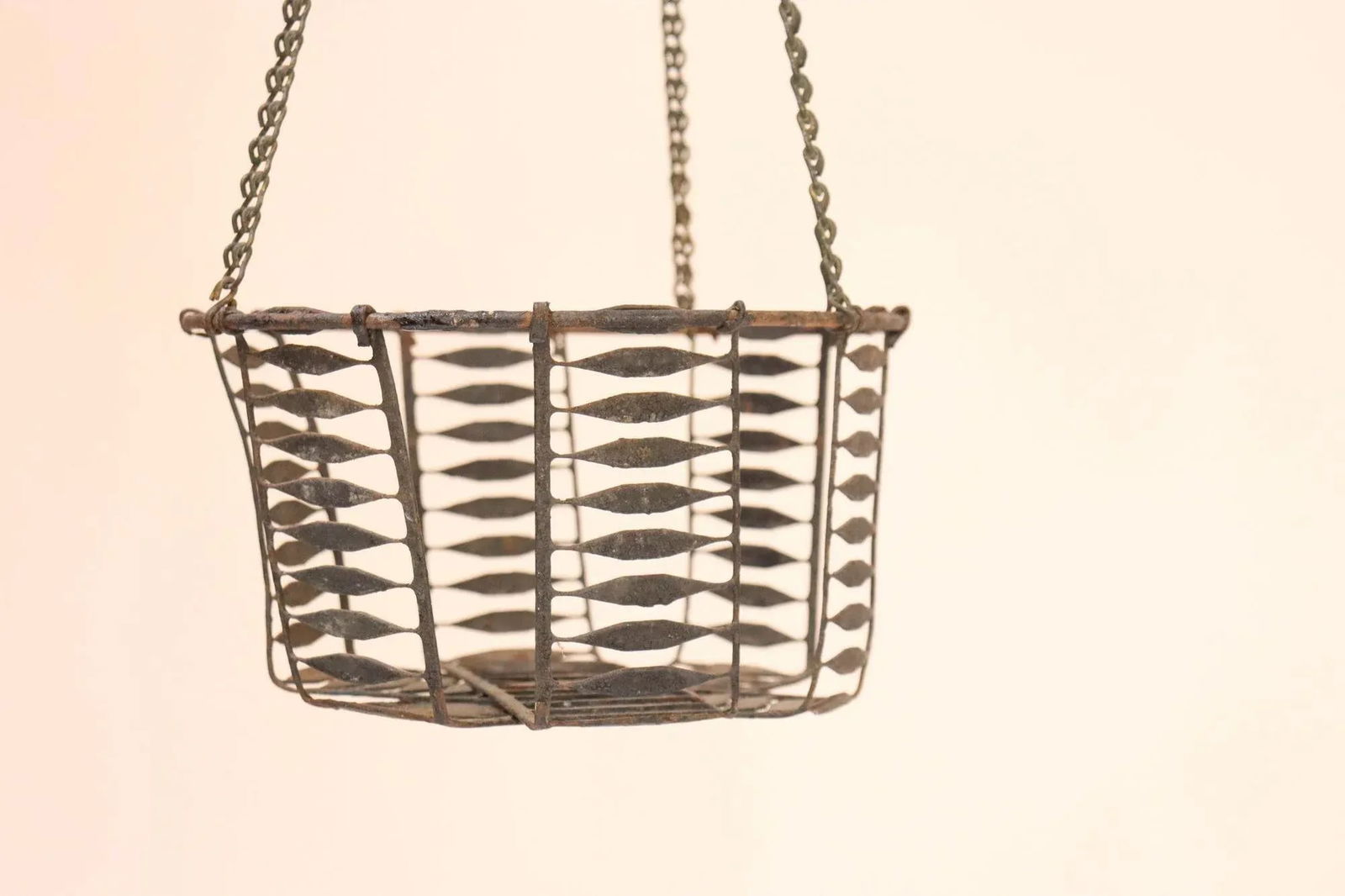 Antique American Primitive Hanging Wire Egg Basket / Planter - 3