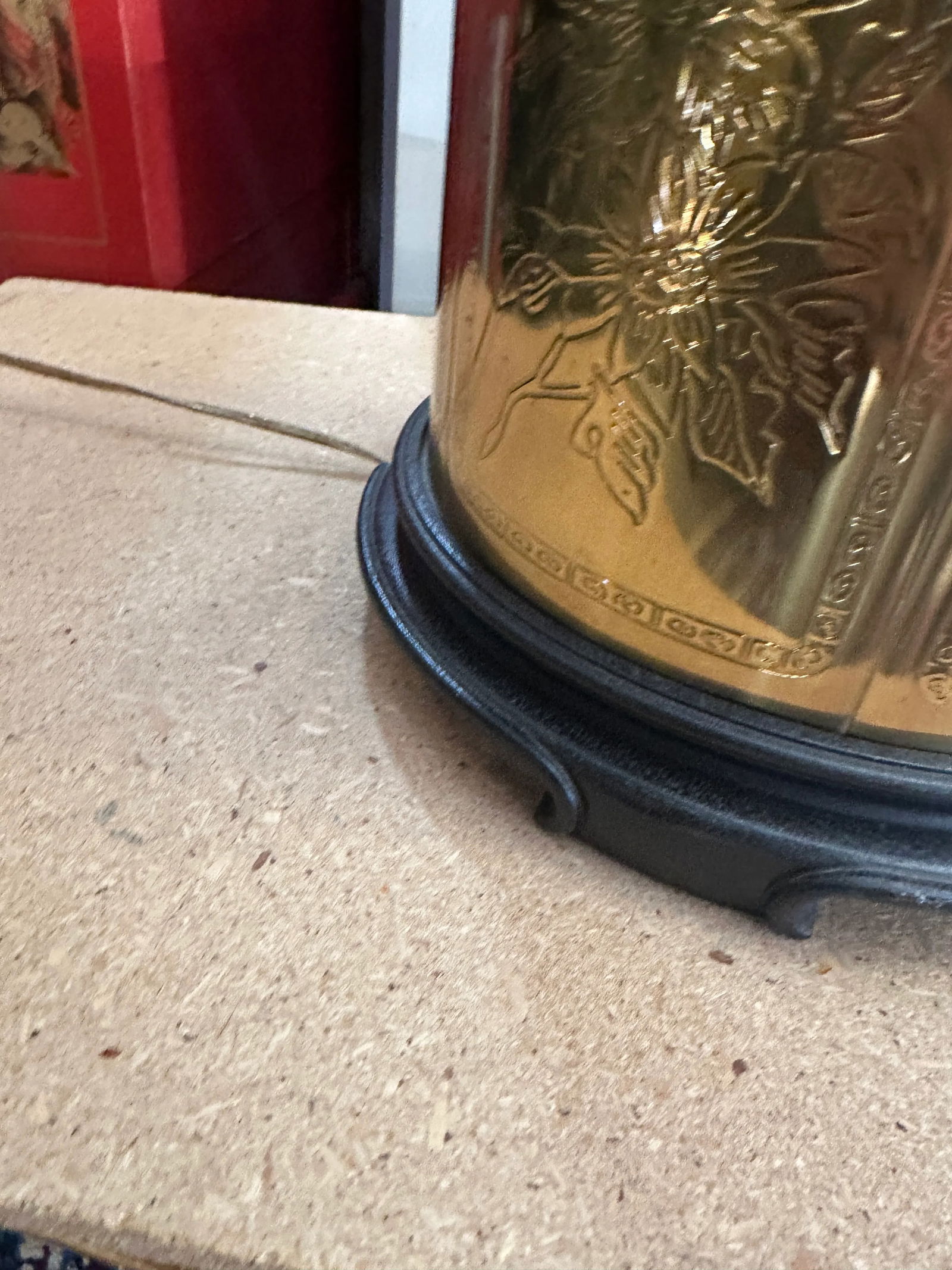 Vintage Round Brass Detailed Etched Lamp With Floral Details - 2