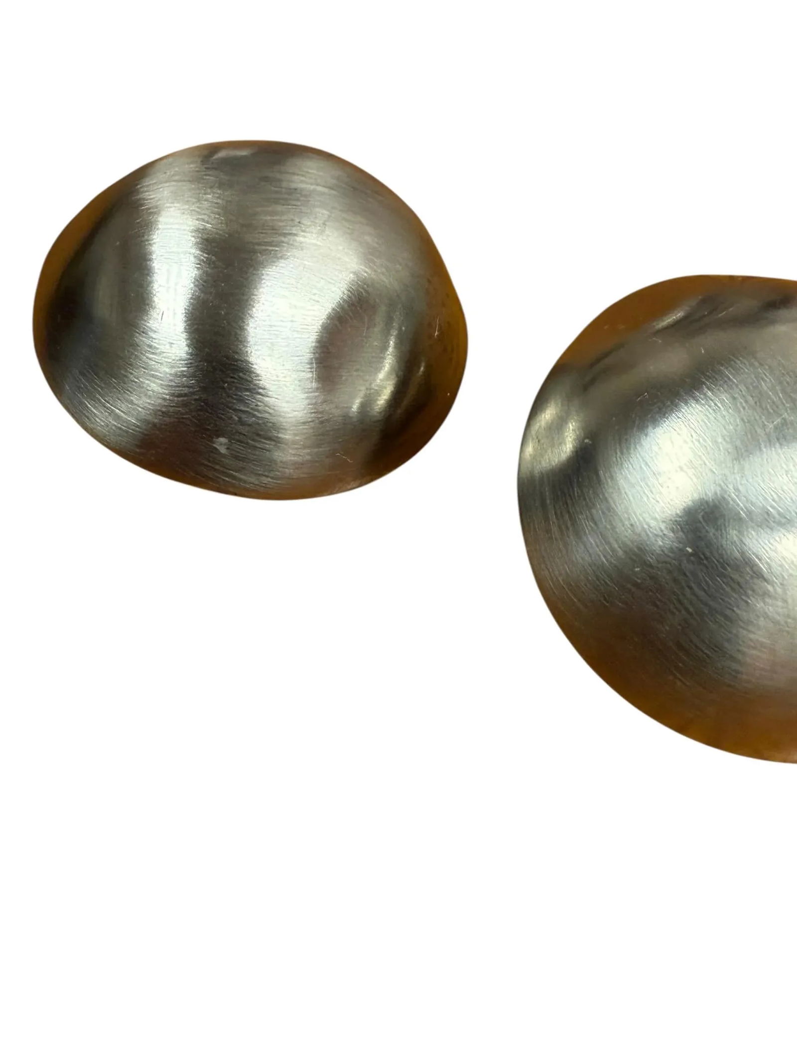 Vintage Les Bernard Large Button Satin Chrome Clip on Earrings, A Pair - 10