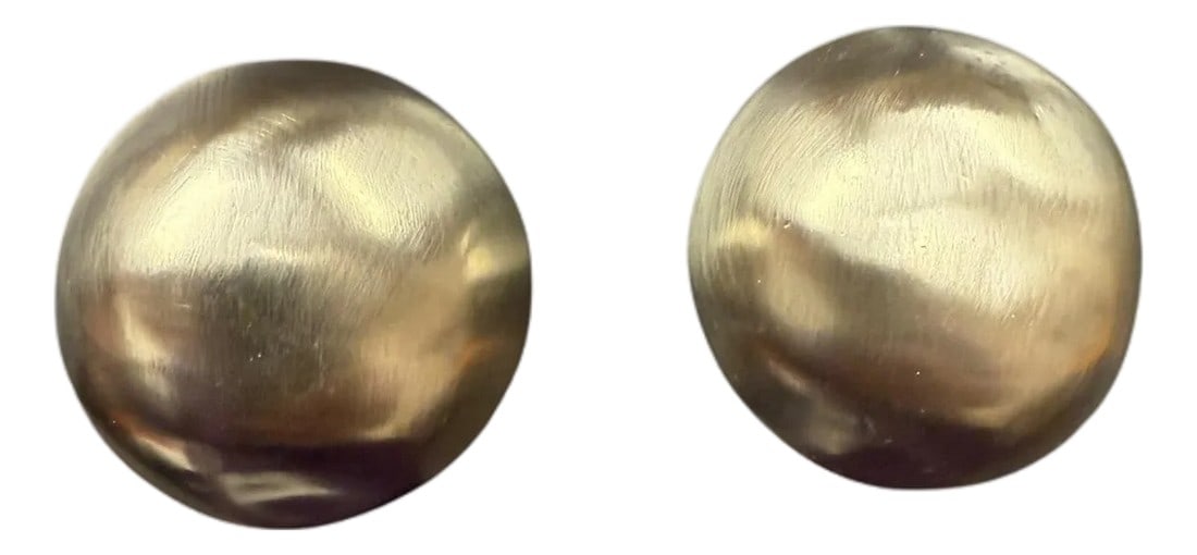 Vintage Les Bernard Large Button Satin Chrome Clip on Earrings, A Pair (1 of 10)